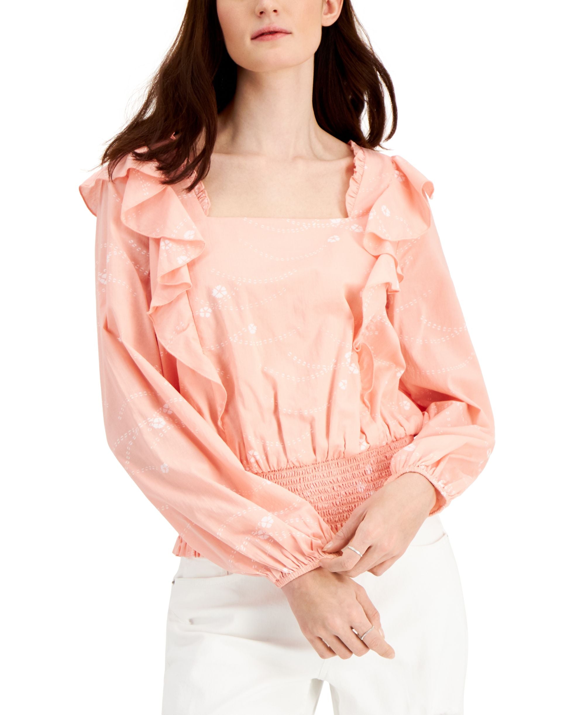 INC International Concepts Plus Size Floral Print Ruffled Signature Blouse