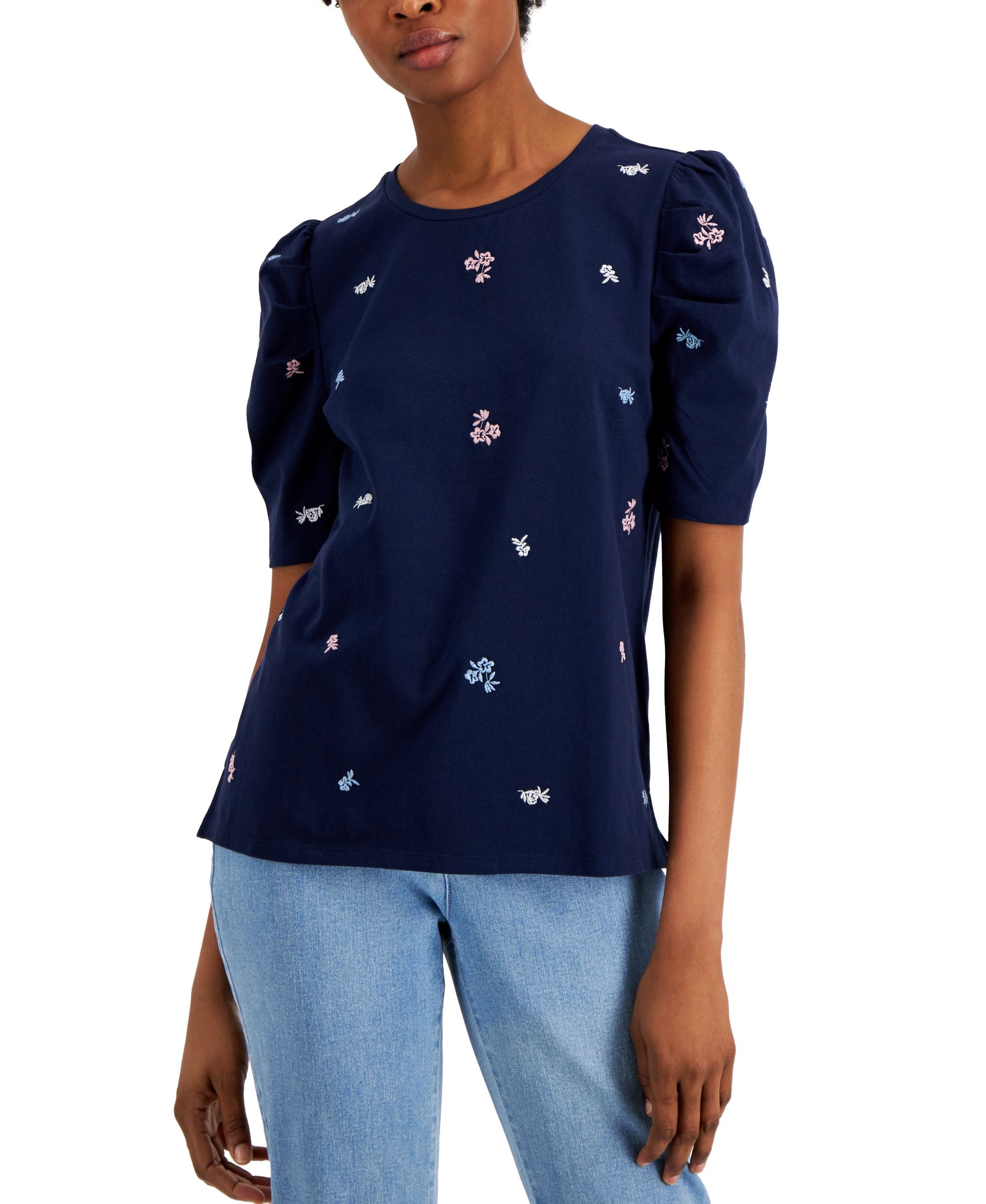 Charter Club Embroidered Puff-Sleeve Premium Top