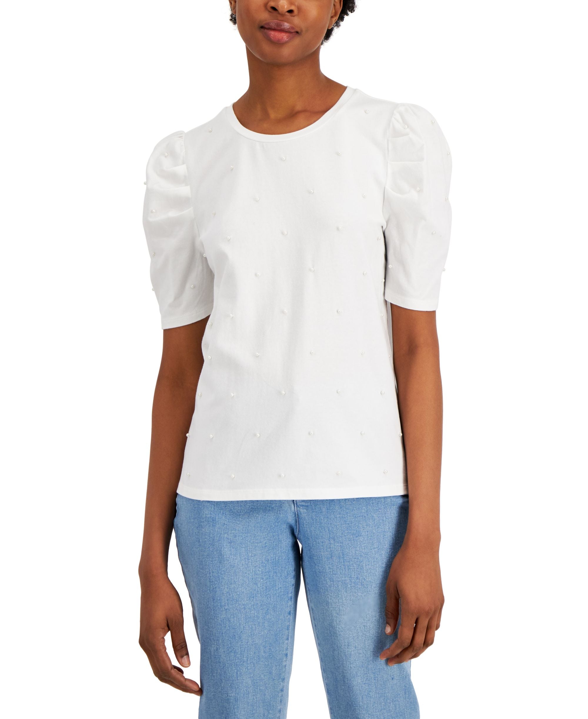 Charter Club Imitation Pearl Puff-Sleeve Premium Top