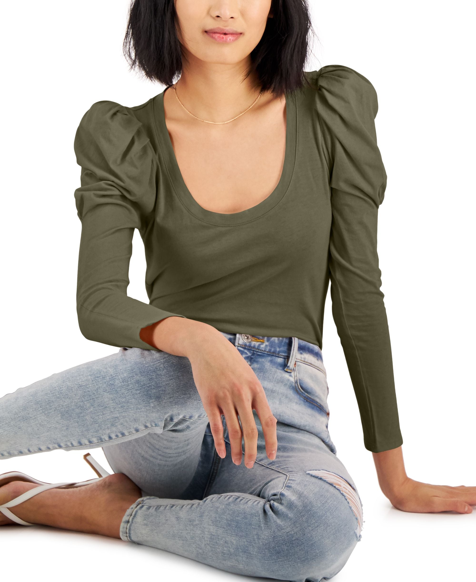 INC International Concepts Womens Puff-Sleeve Premium Top