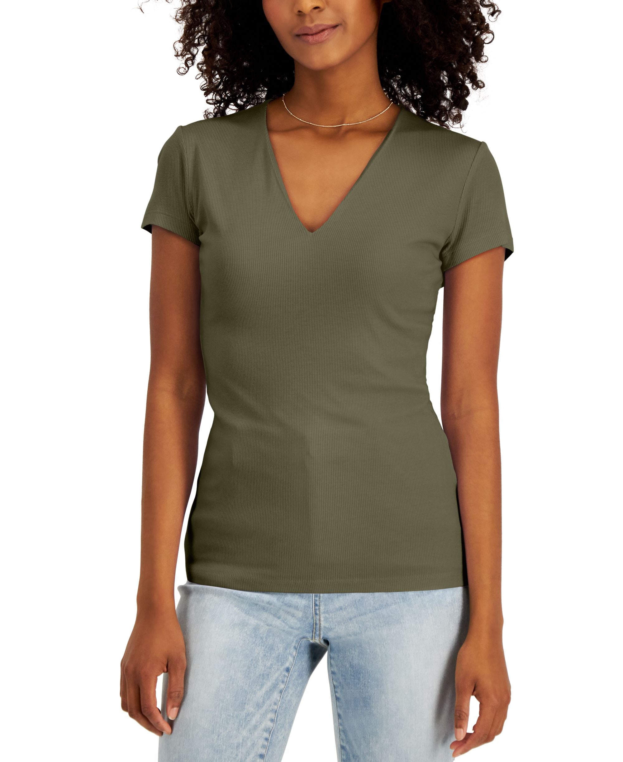 International Concepts Womens Ribbed V Neck Premium Top
