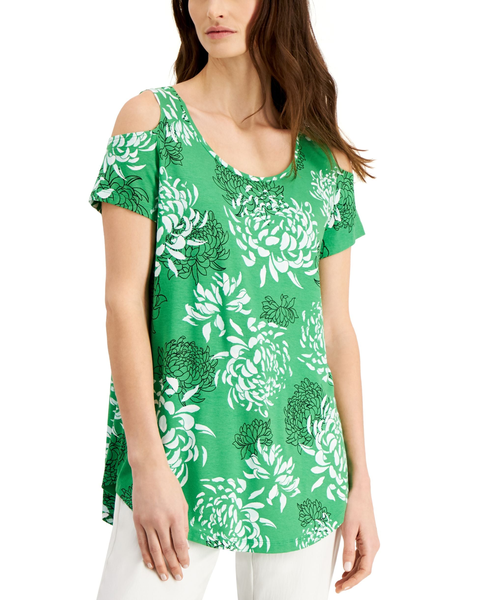 JM Collection Printed Cold Shoulder Premium Top