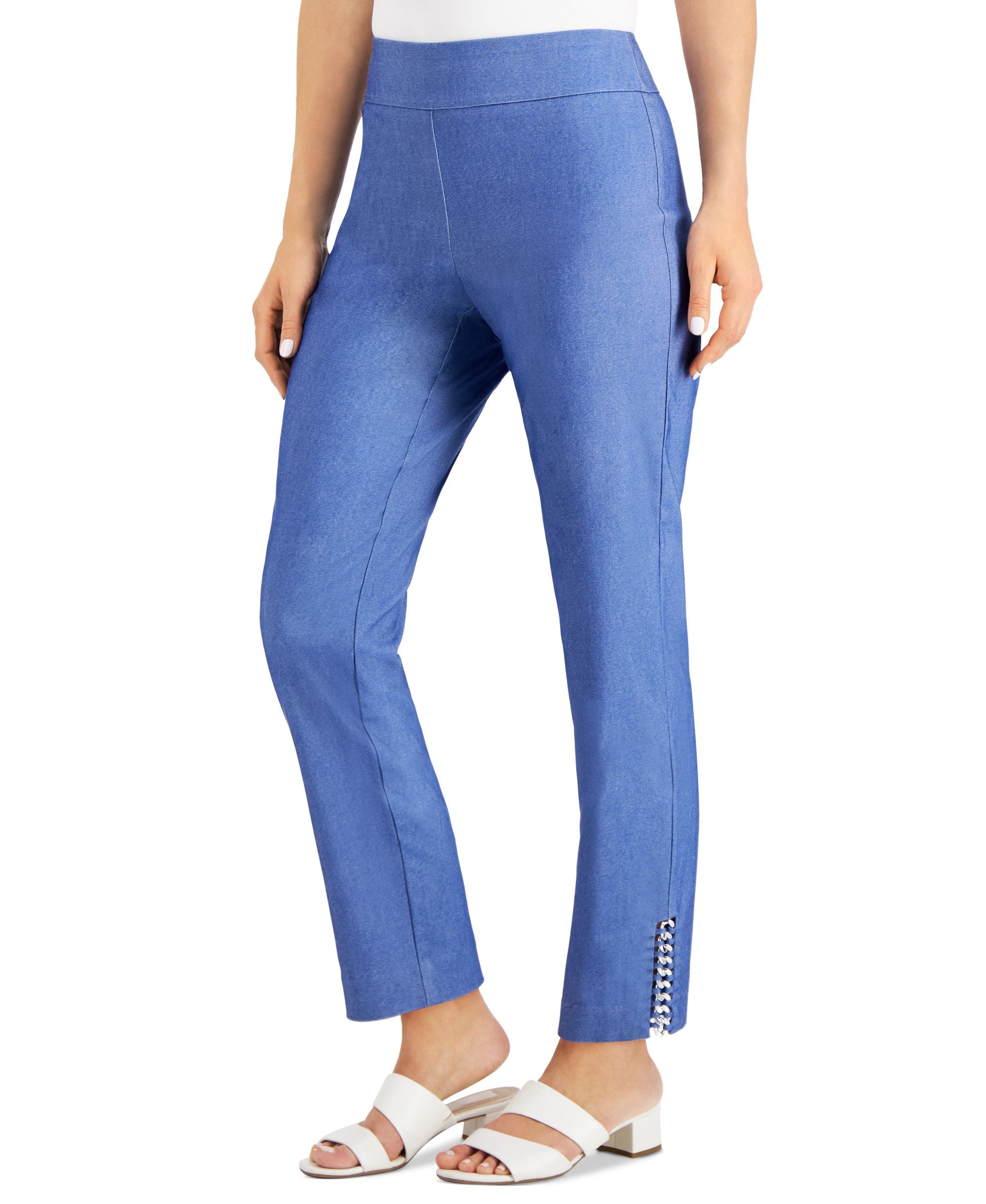 JM Collection Polished Denim Chain Hem Ankle Signature Pants
