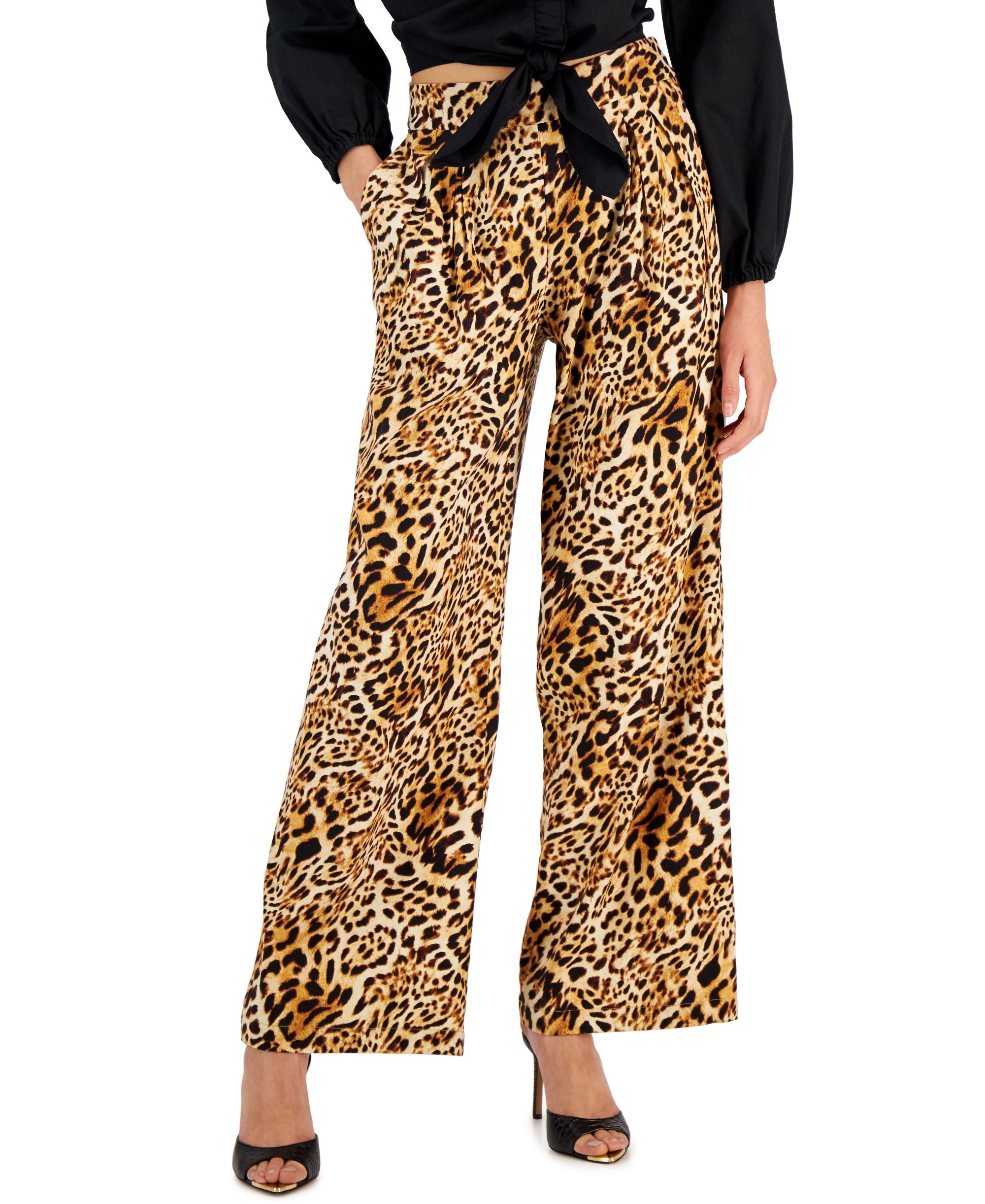 INC International Concepts Womens Cheetah Print Wide-Leg Comfort-Waist Signature Pants