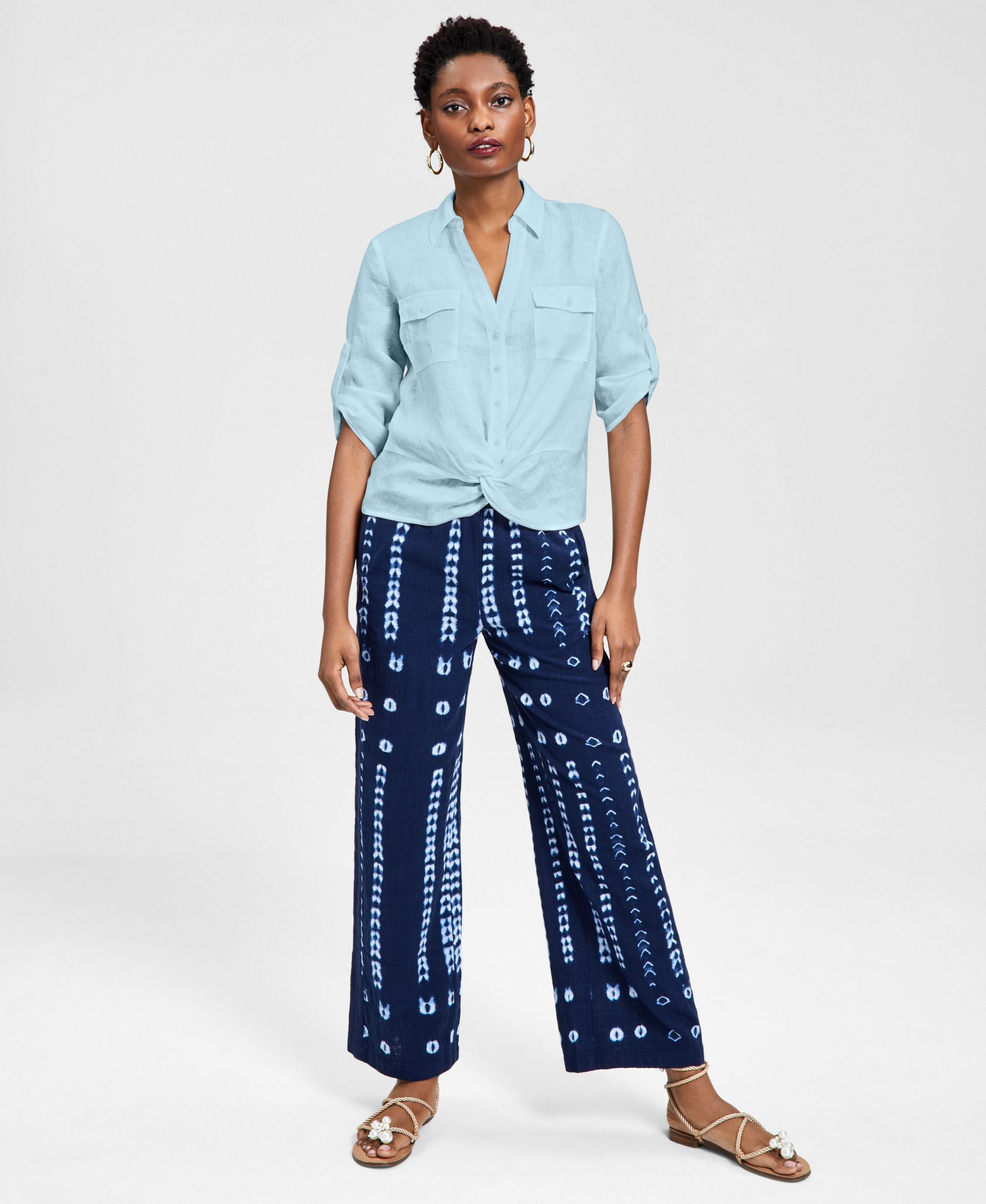 INC International Concepts Womens Linen-Blend Twist Hem Signature Blouse