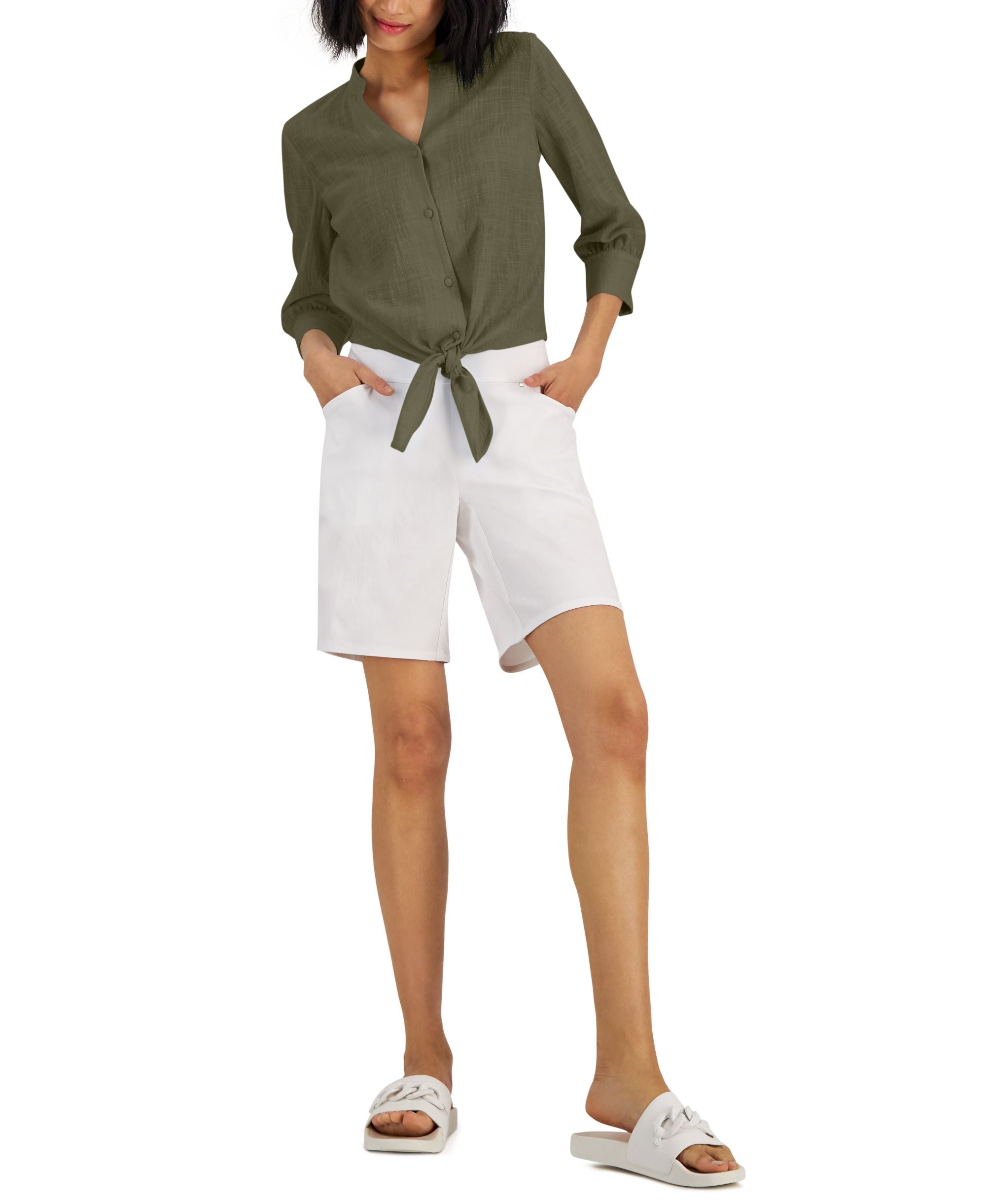 INC International Concepts Womens Tie Hem Button-Down Premium Top