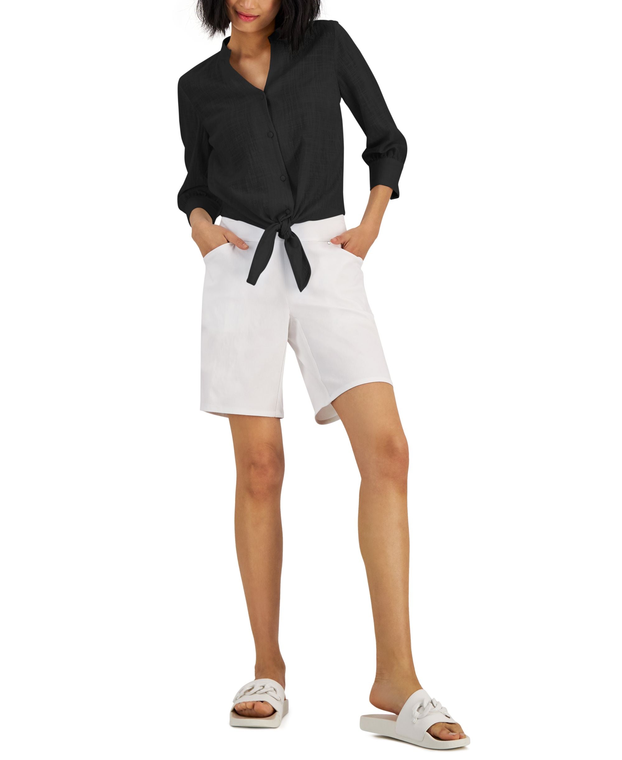 INC International Concepts Womens Tie Hem Button-Down Premium Top