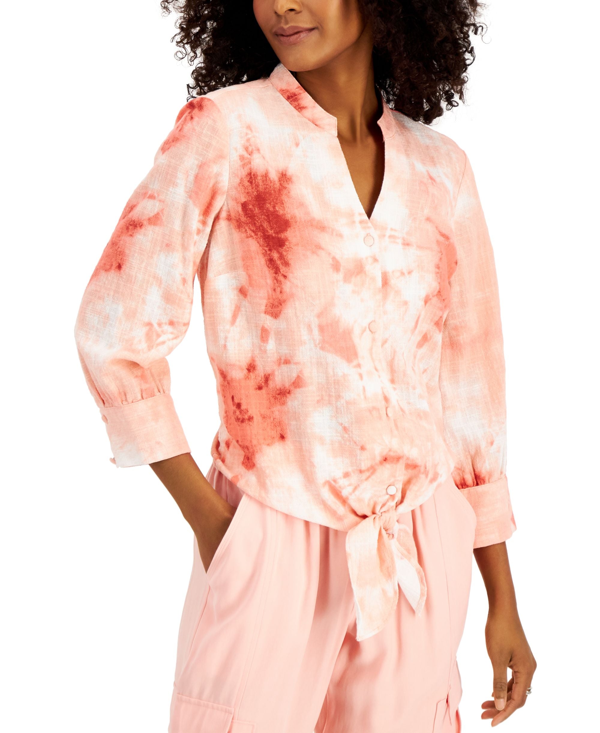 INC International Concepts Womens Button-Front Tie Dye Premium Top