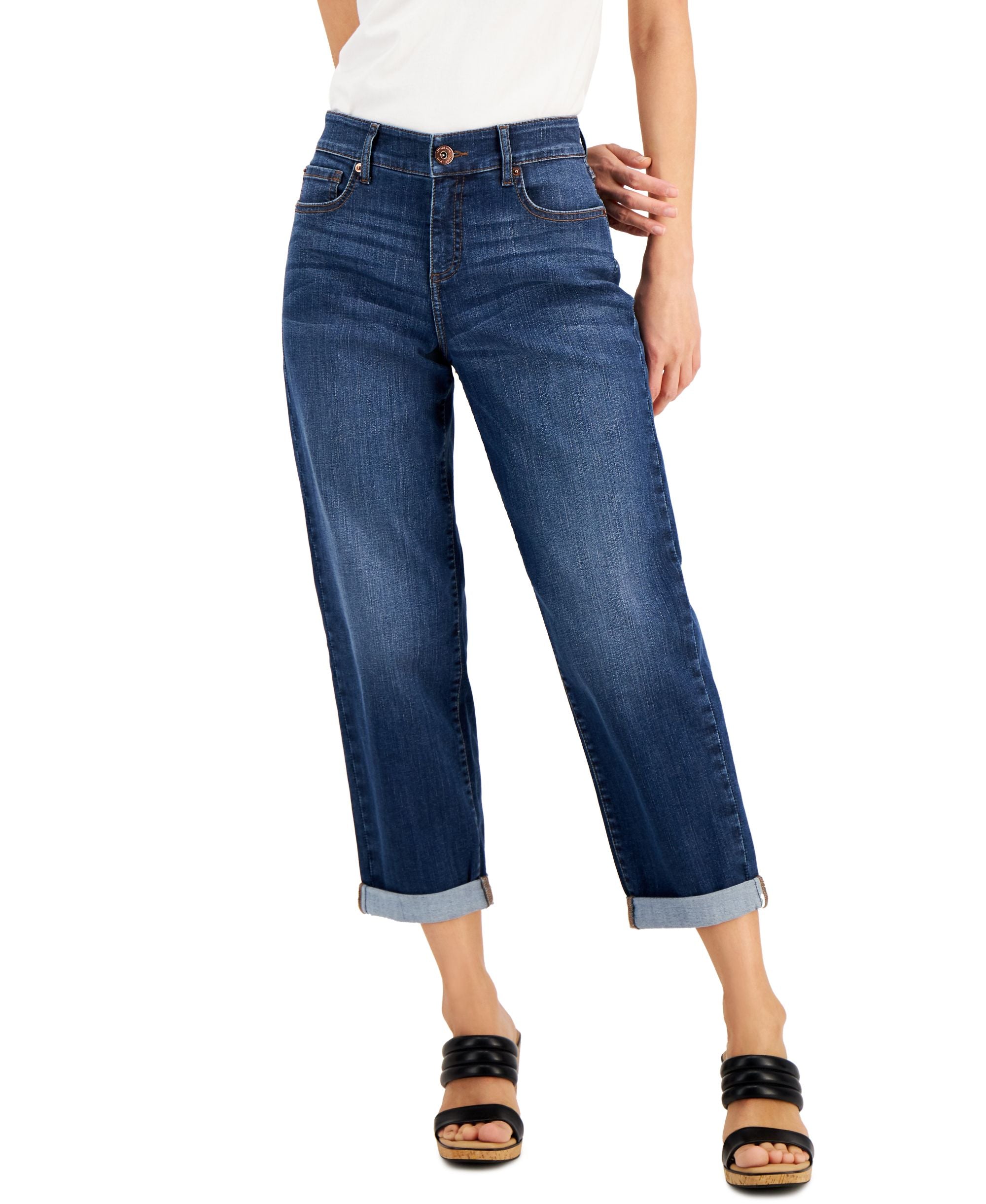 INC International Concepts Womens High Rise Cuffed Boyfriend Premium Jeans