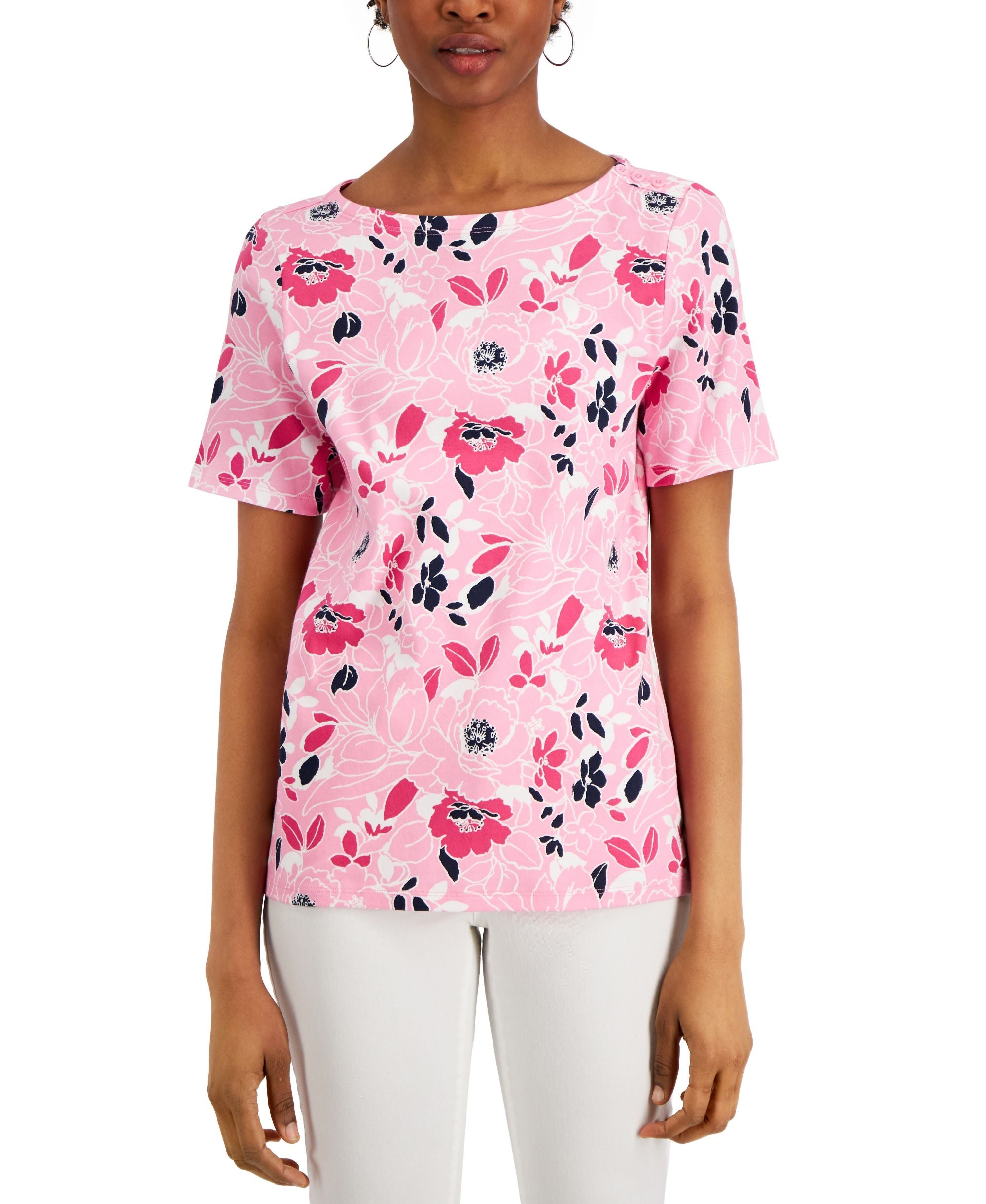 Charter Club Cotton Garden-Print Premium Top