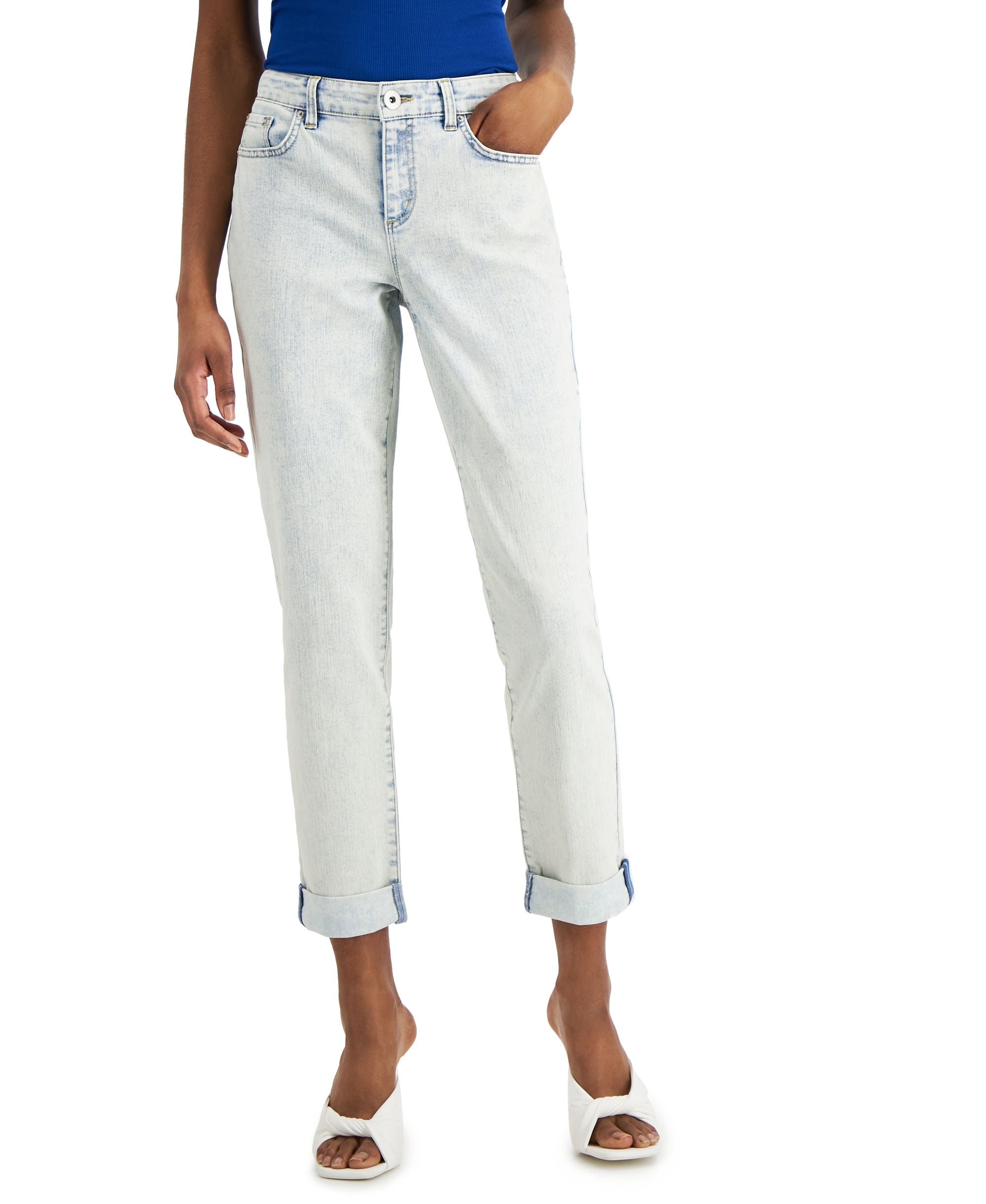 INC International Concepts Acid Wash Mid Rise Straight-Cut Premium Jeans