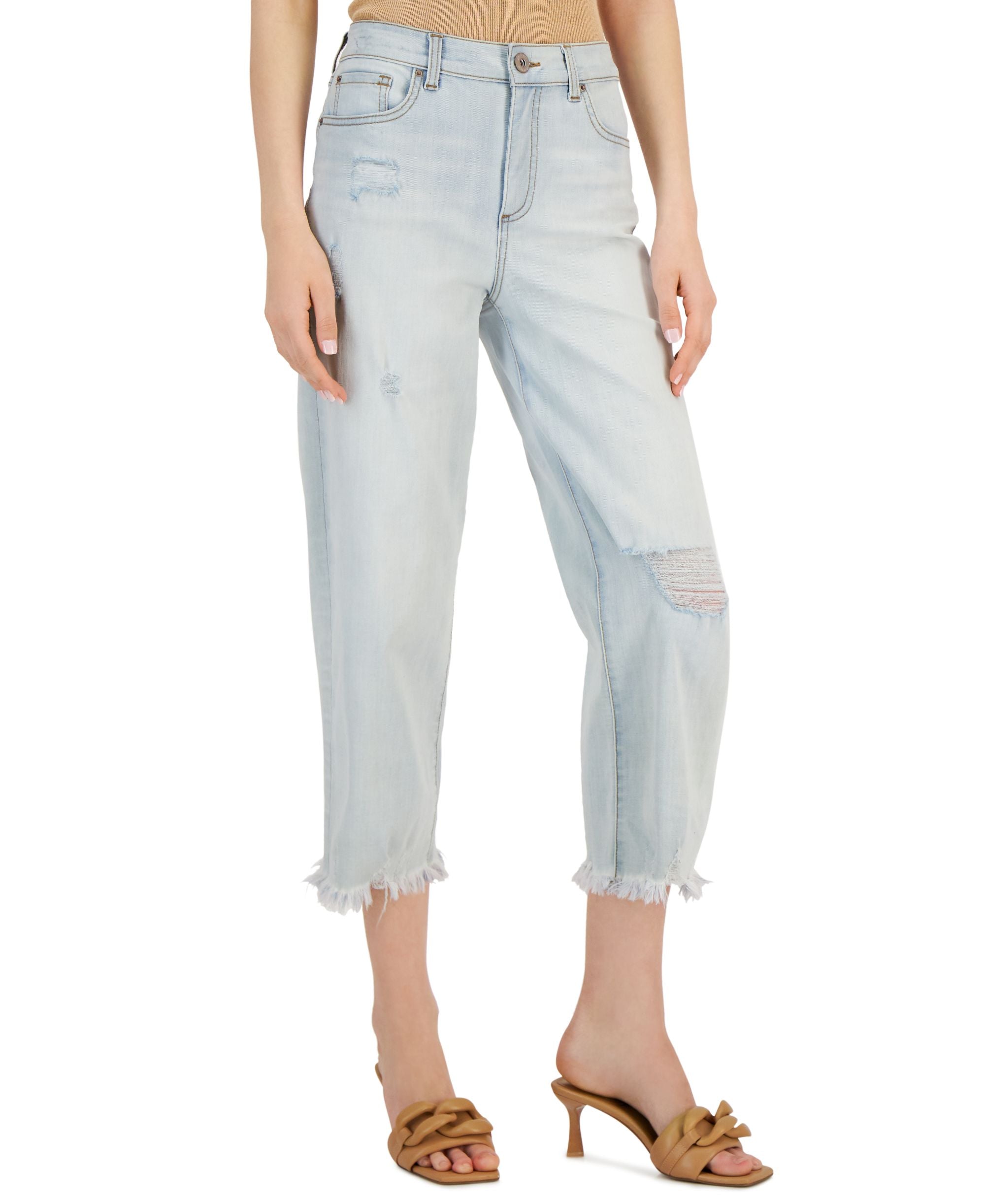 INC International Concepts Womens High Rise Ripped Cropped Wide-Leg Premium Jeans