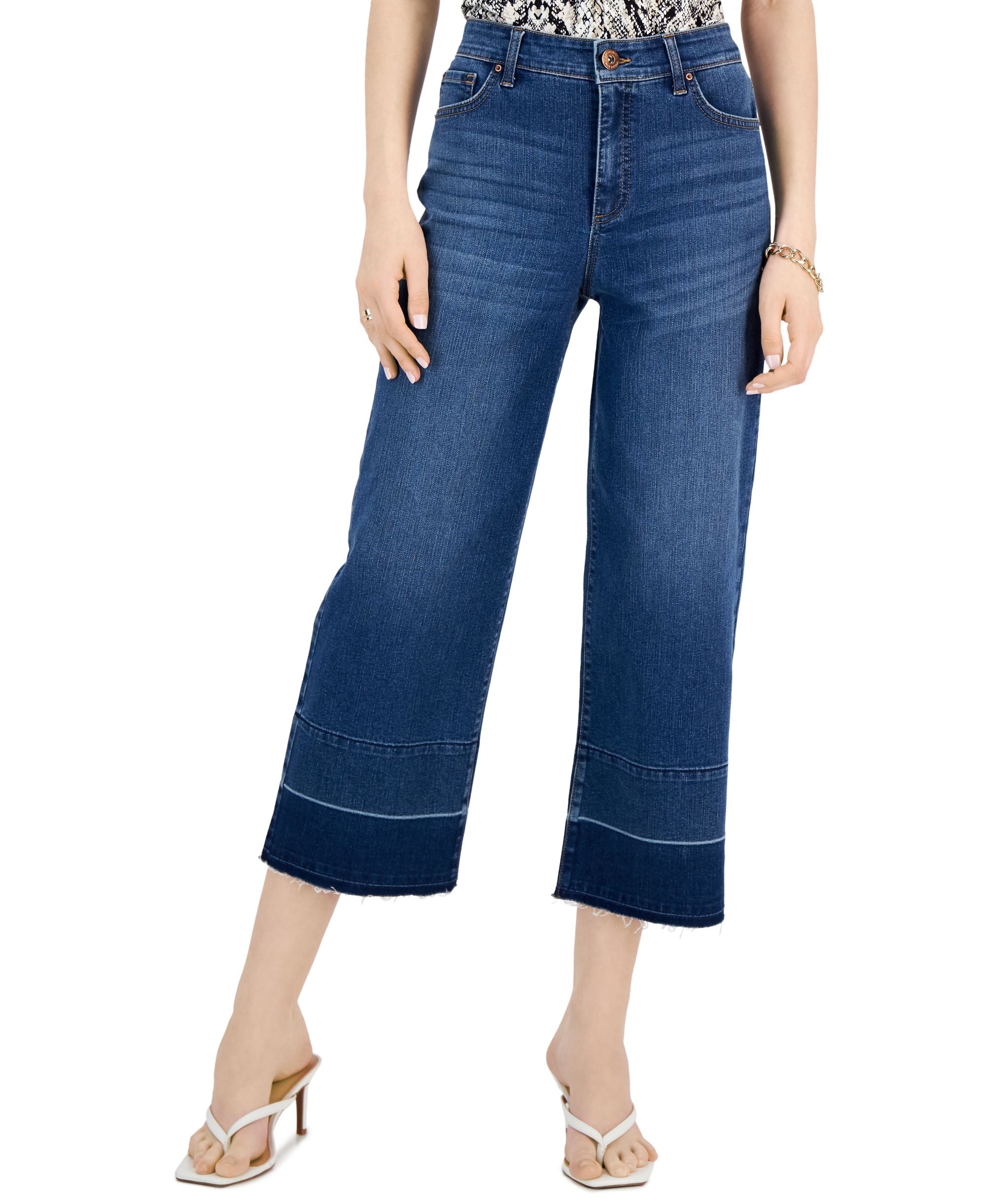 INC International Concepts Womens High Rise Cropped Wide-Leg Premium Jeans
