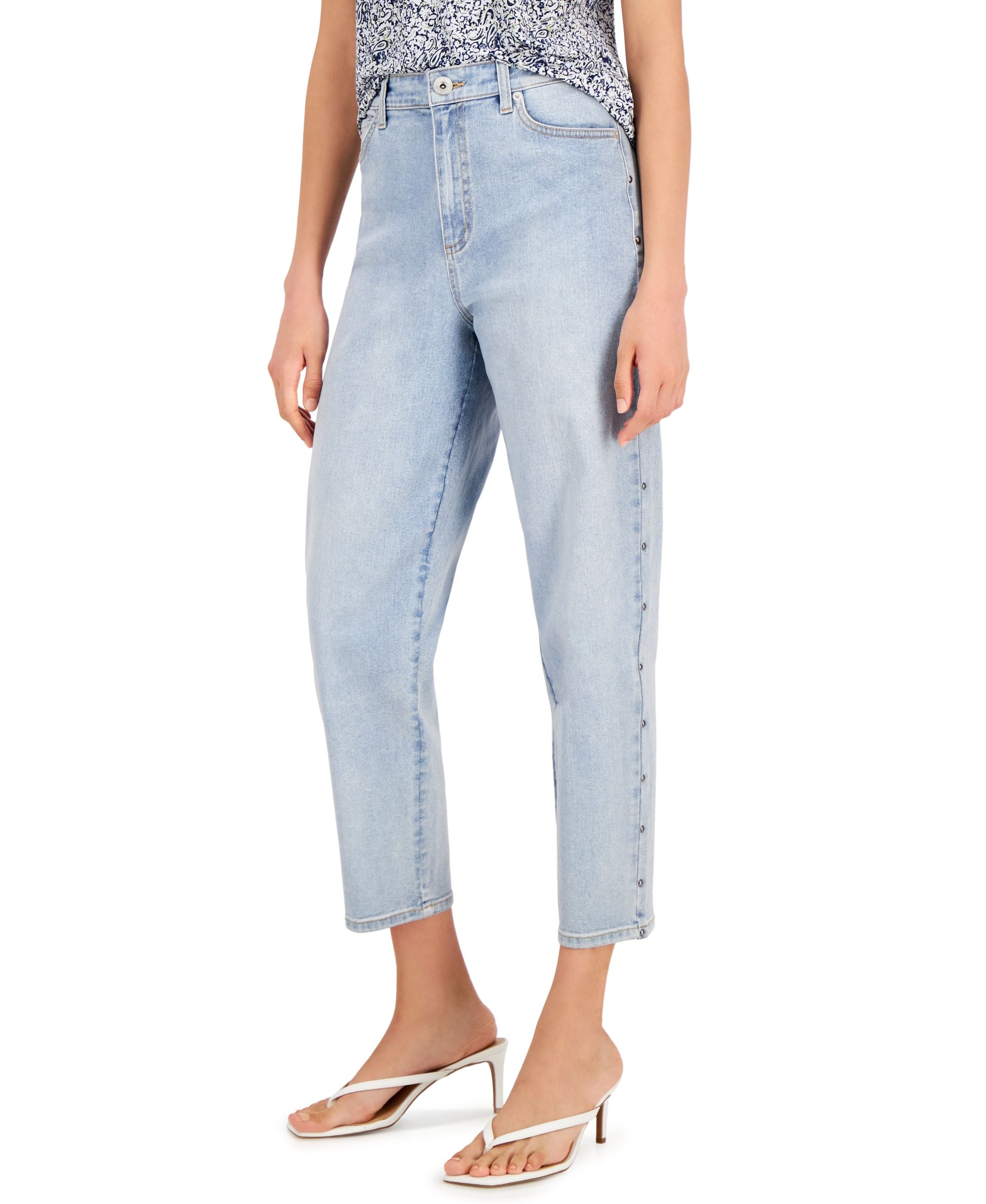 INC International Concepts Womens High Rise Studded Cropped Mom Premium Jeans