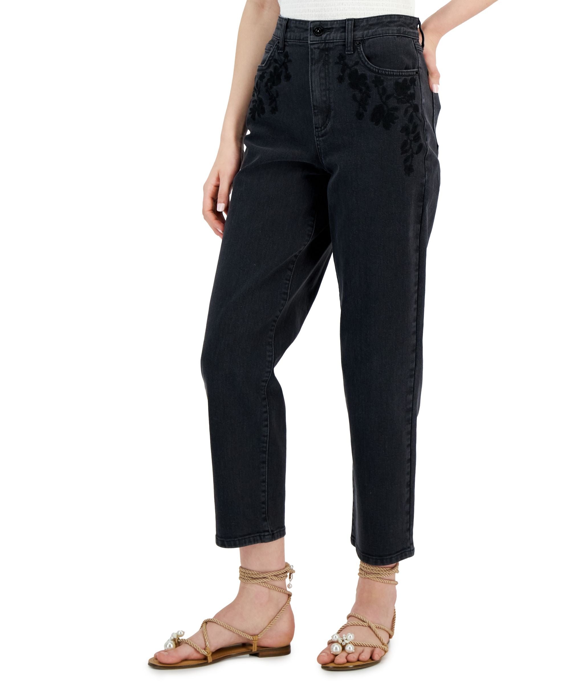 INC International Concepts Womens Embroidered Pocket High Rise Straight-Cut Premium Jeans