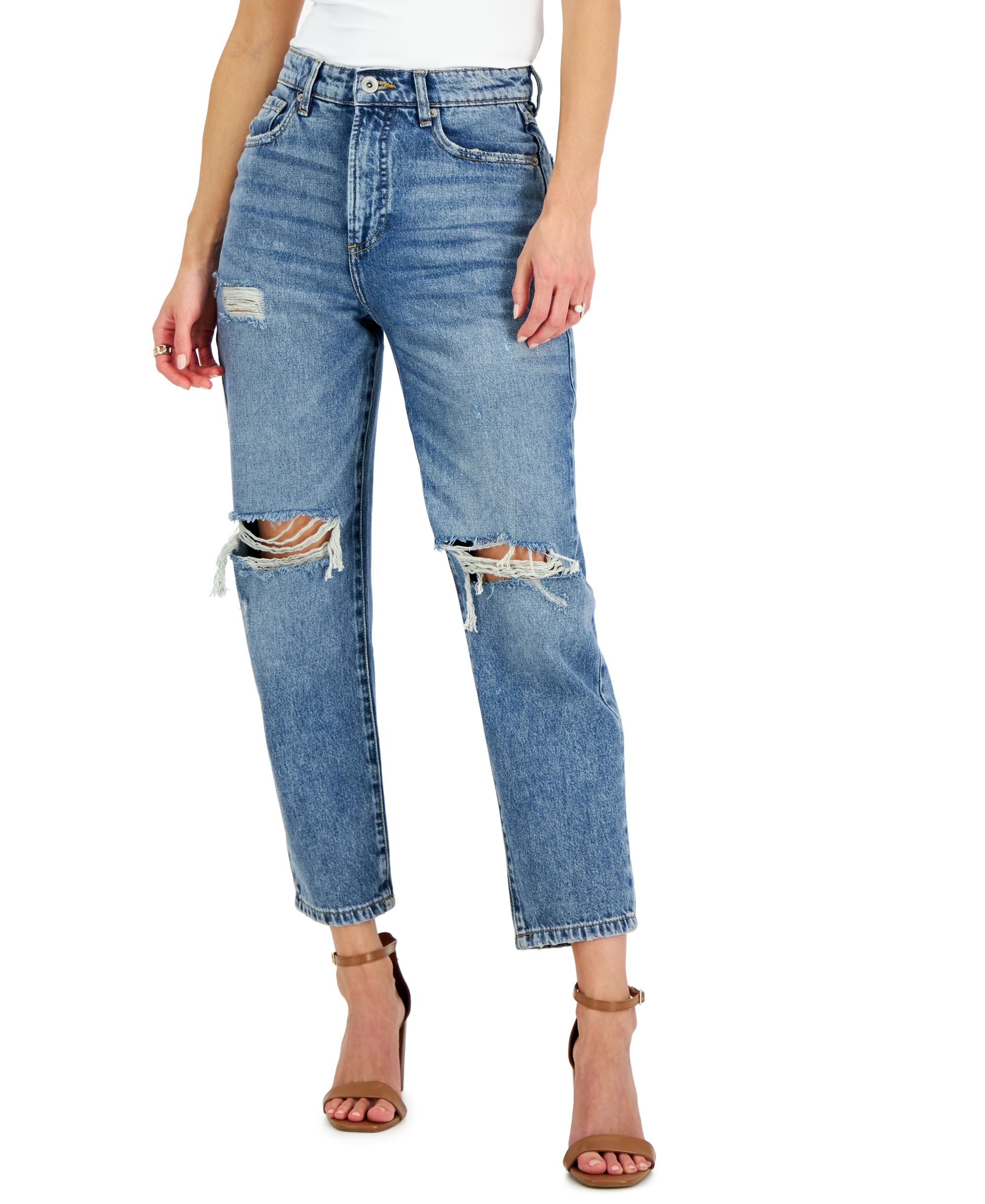 INC International Concepts Womens High Rise Ripped Mom Premium Jeans