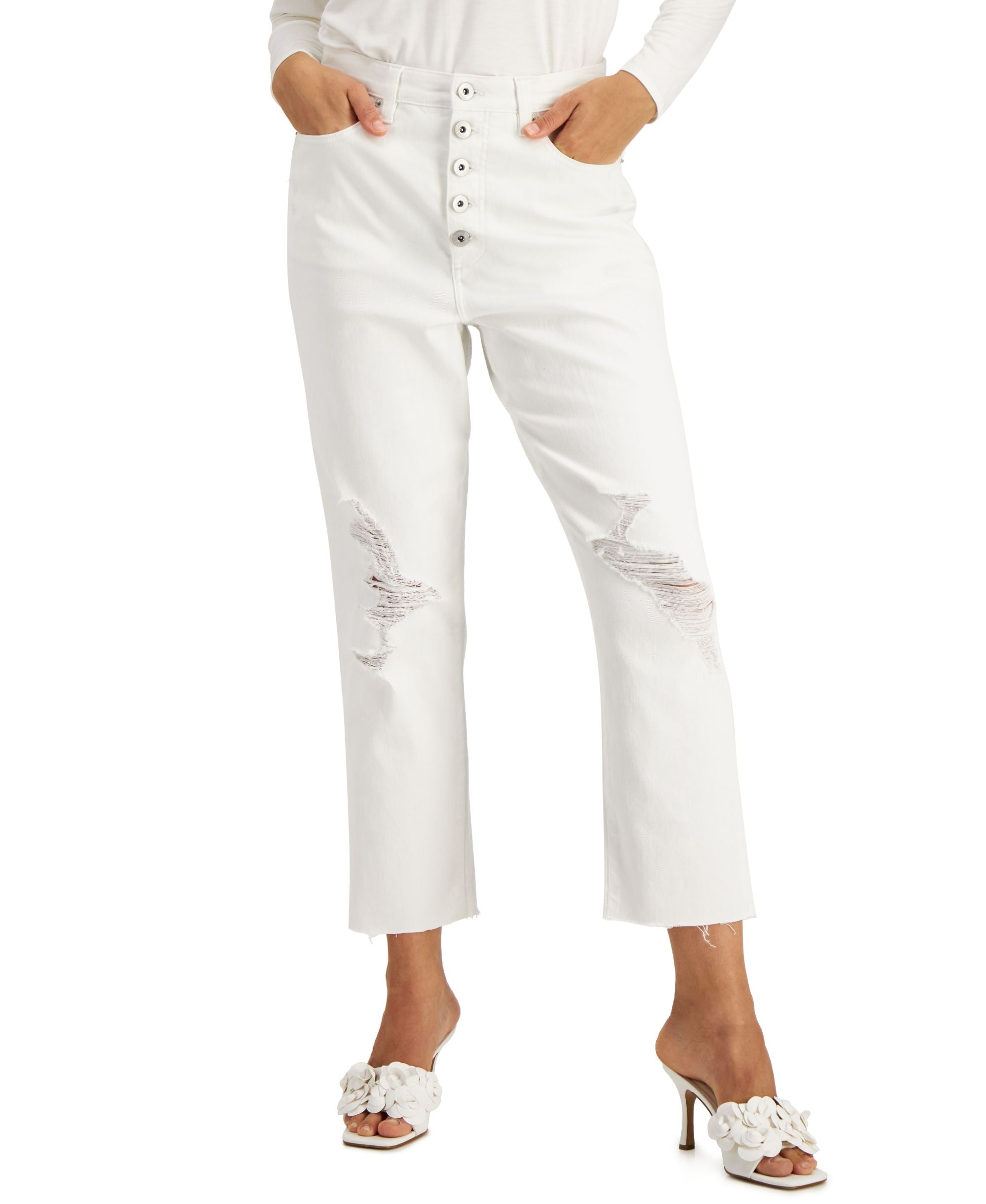 INC International Concepts High Rise Ripped Mom Premium Jeans