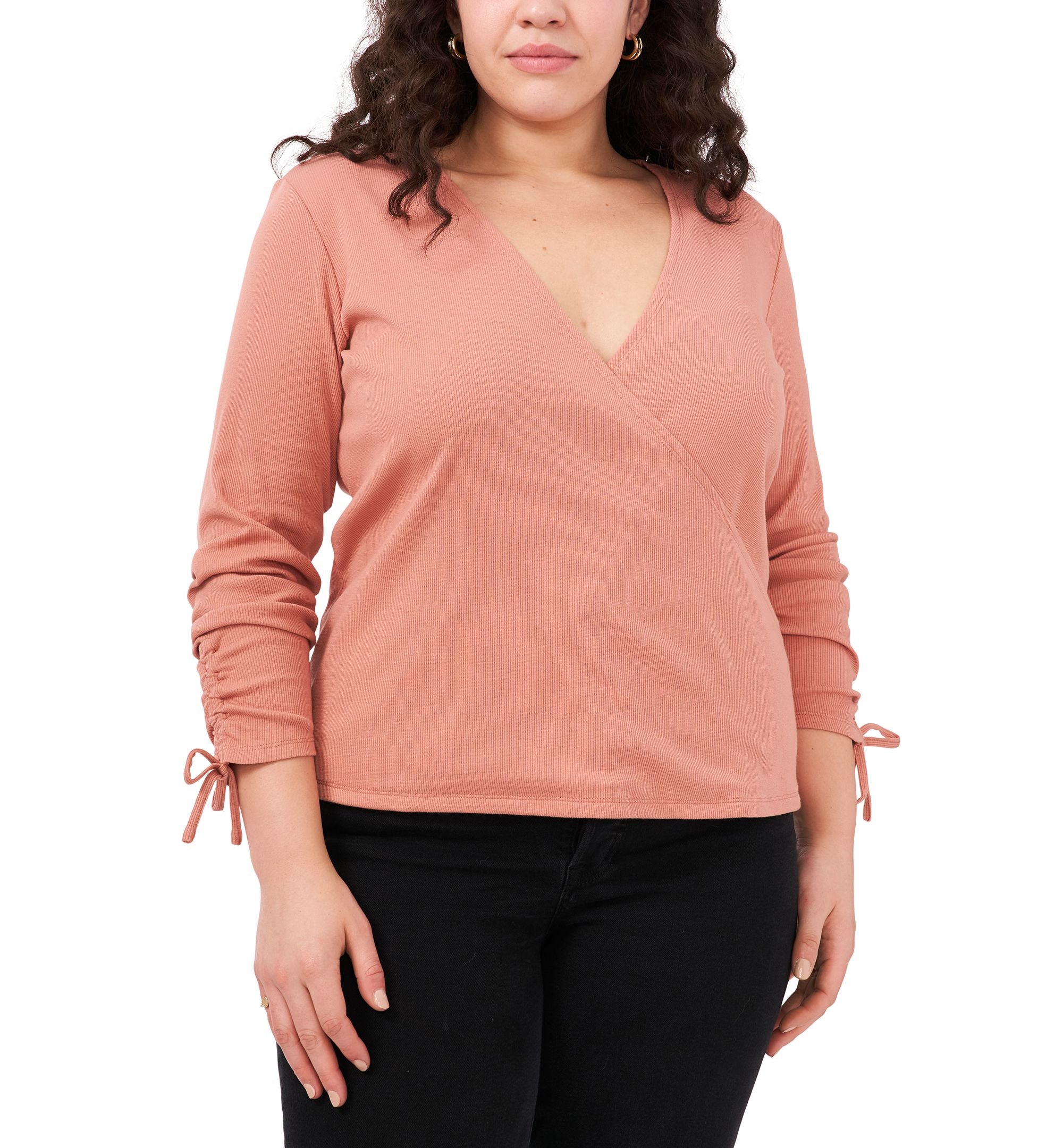 1.State Modern Plus Size Wrap Front Premium Top