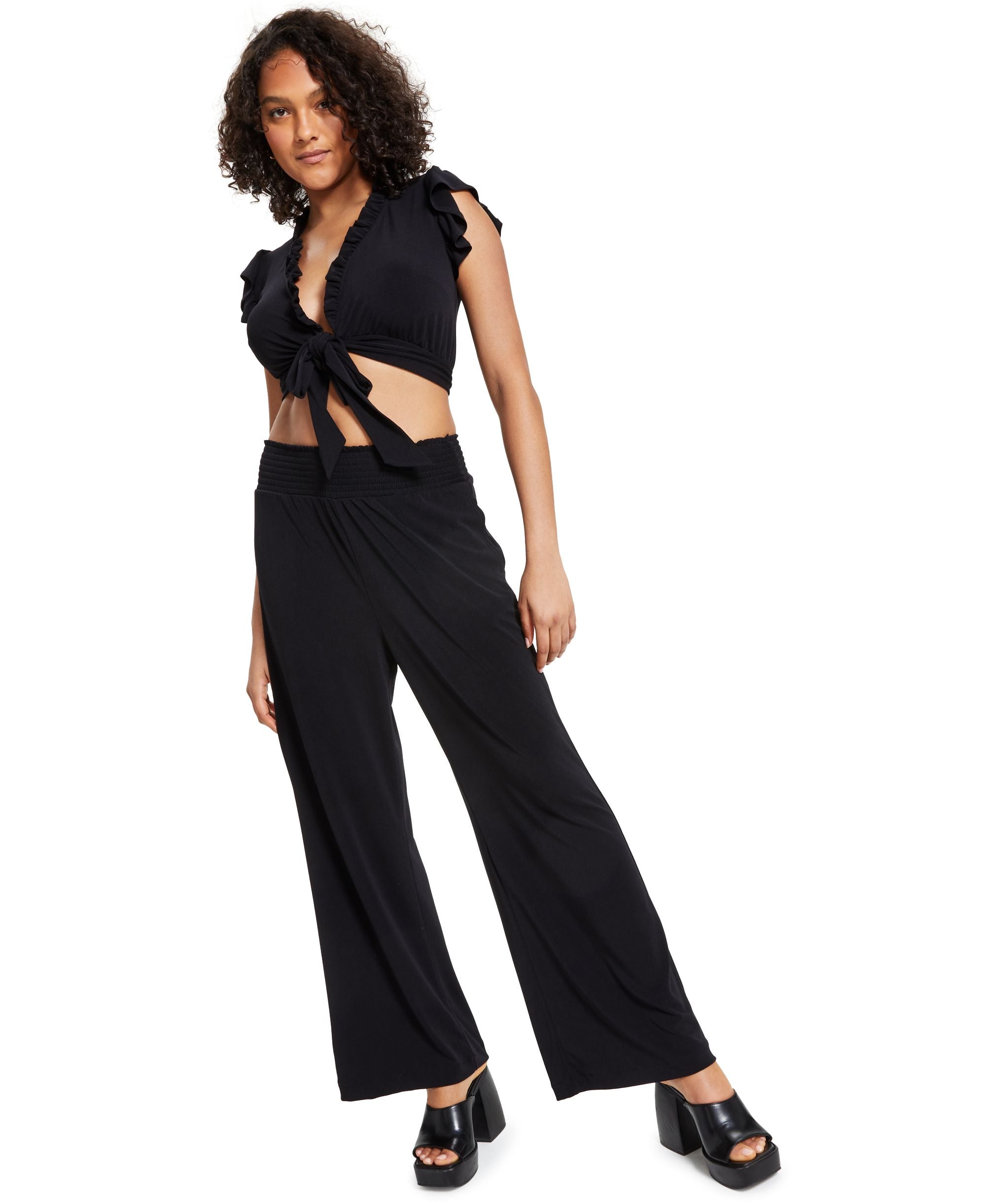 Bar III Petite Wide-Leg Knit Crepe Signature Pants