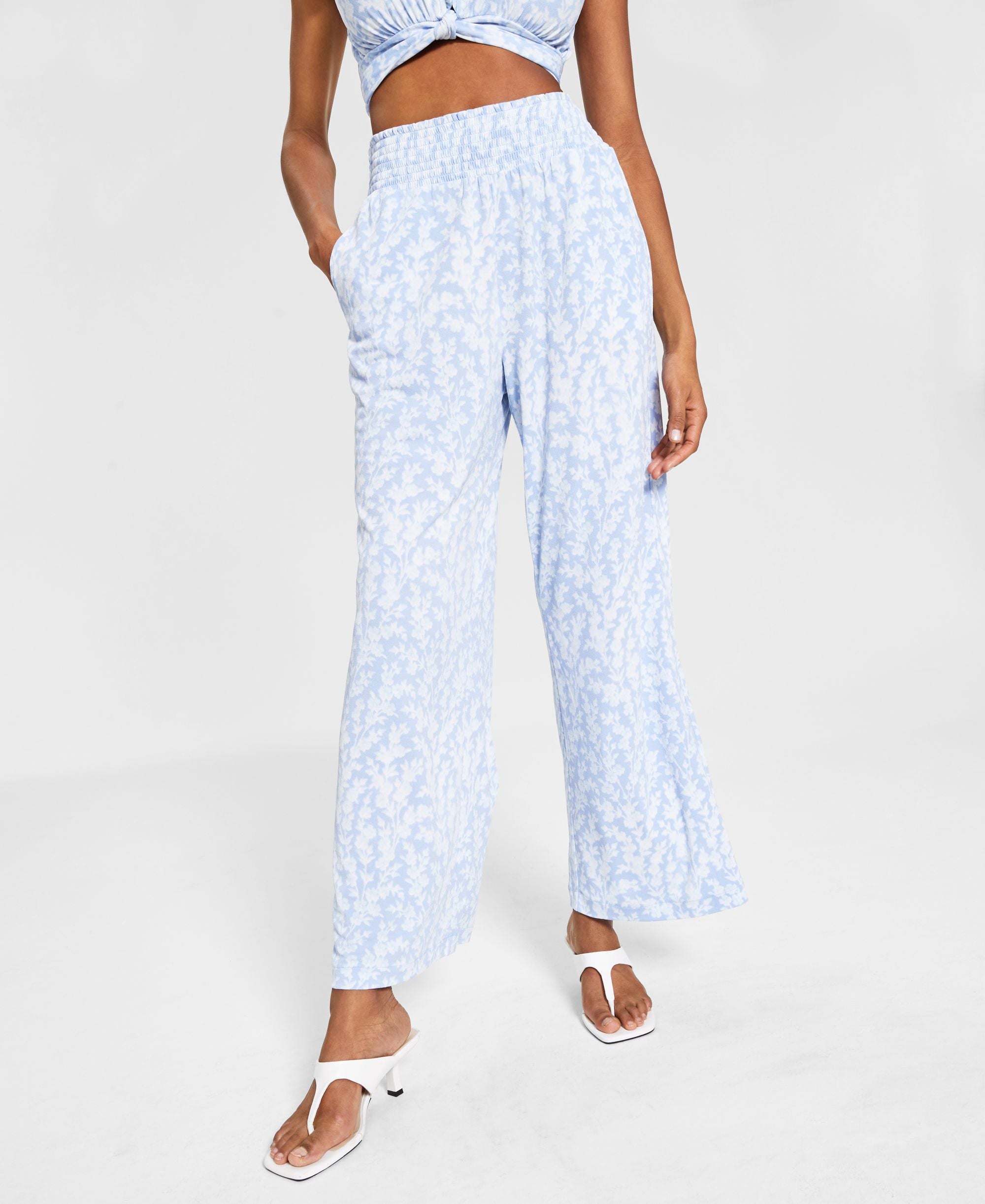 Bar III Petite Printed Wide-Leg Signature Pants