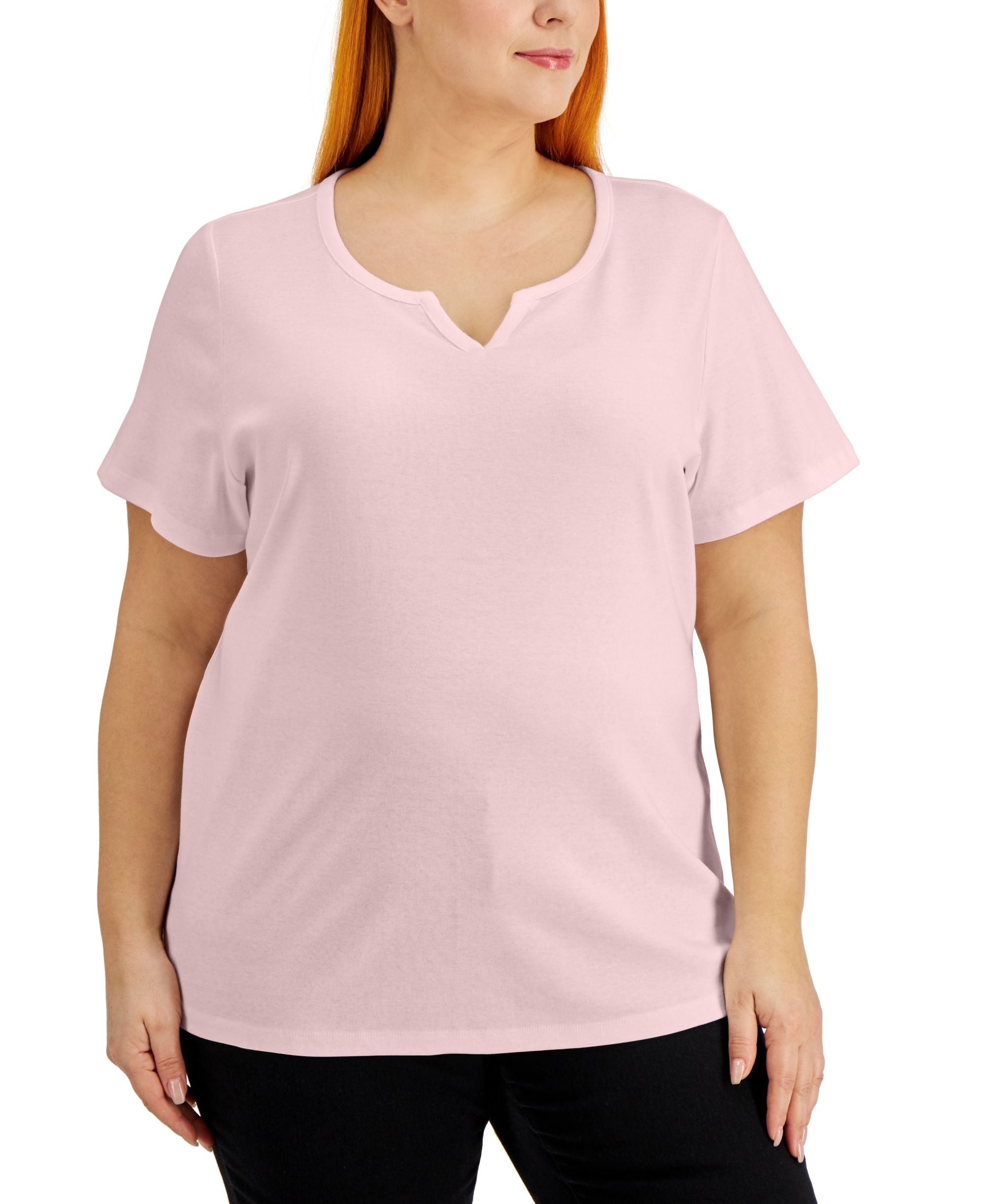 Karen Scott Plus Size Cotton Split Neck Premium Top