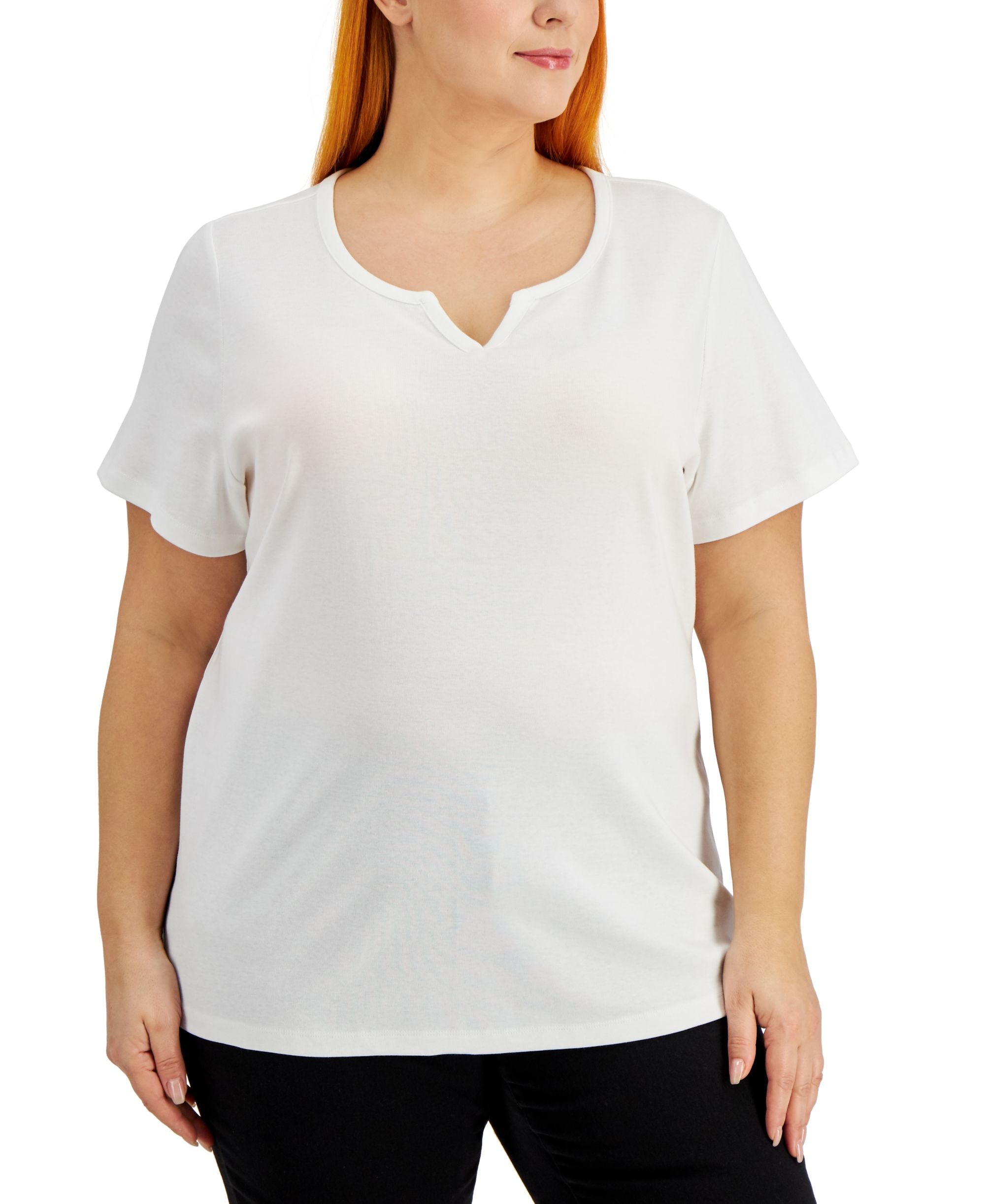 Karen Scott Plus Size Cotton Split Neck Premium Top