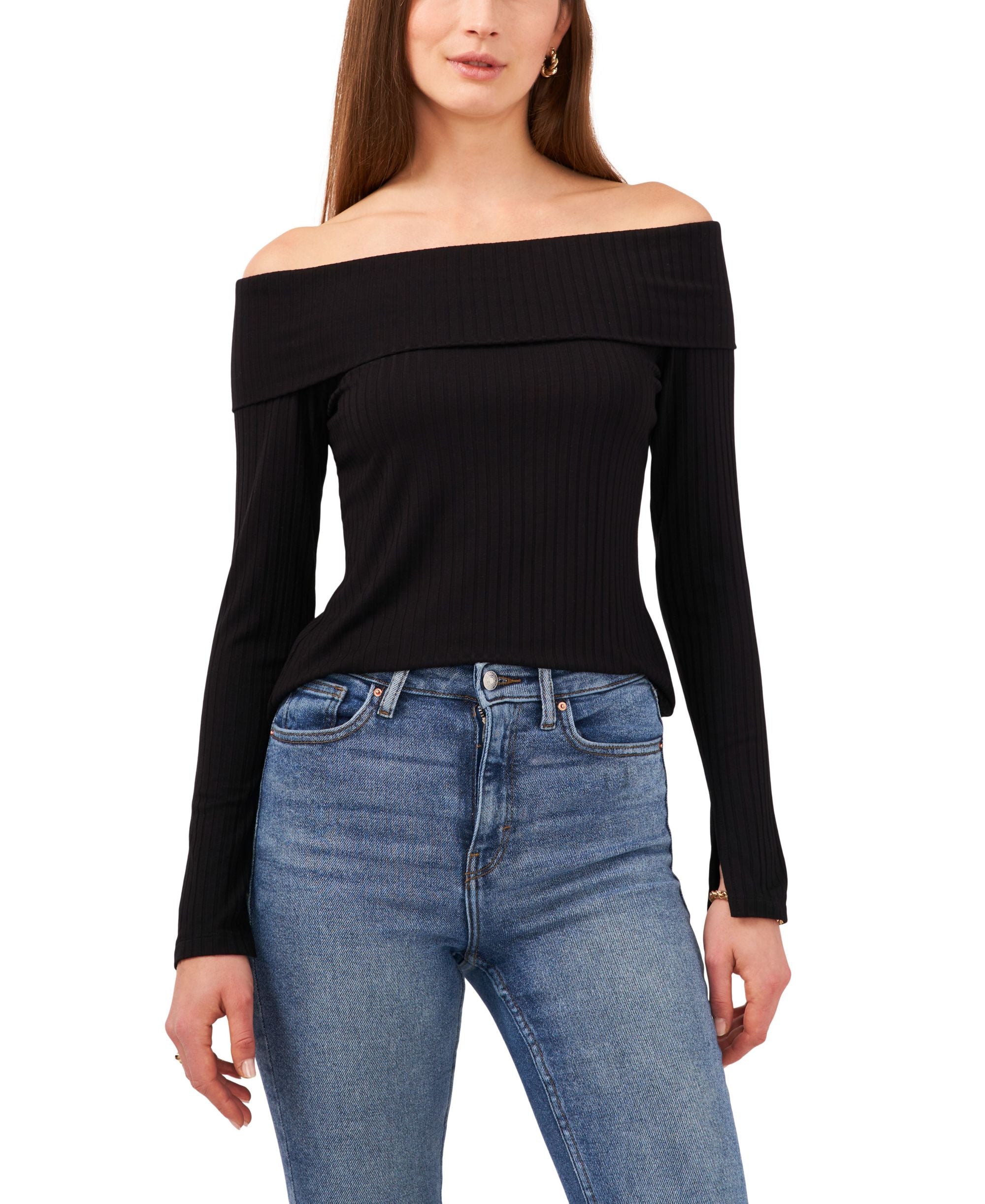 Women's Long-Sleeve Cross Shoulder Knit Premium Top