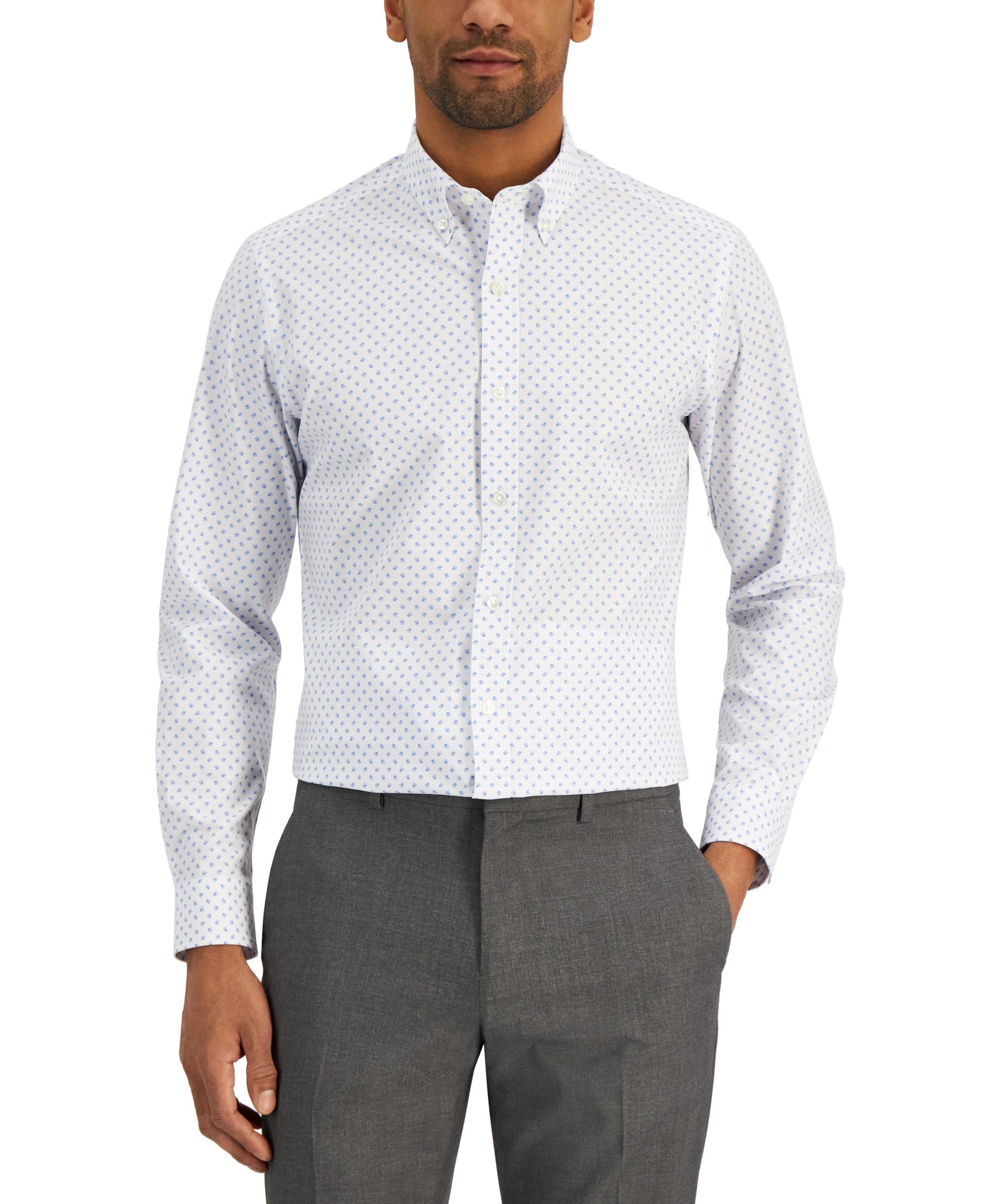 Club Room Mens Slim-Cut Fit 4 Way Stretch Ditsy Floral Dress Modern Shirt