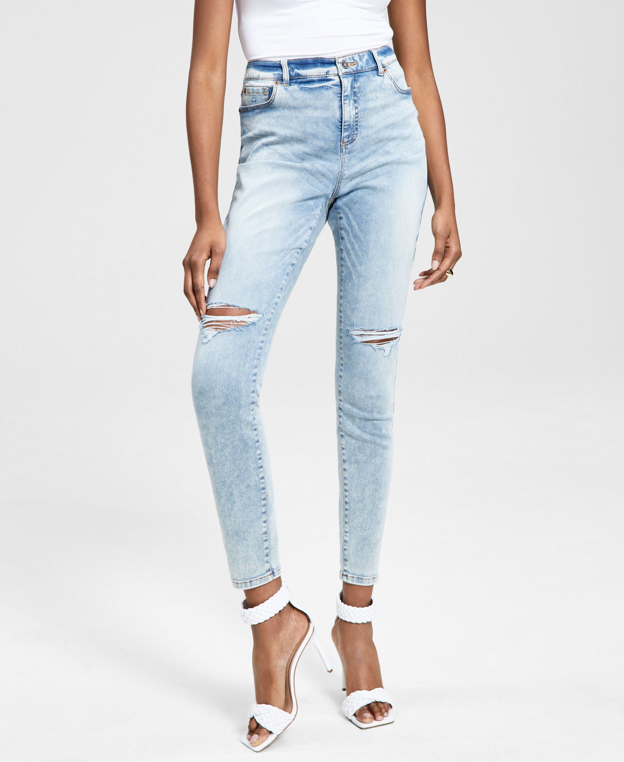 INC International Concepts Womens High Rise Ripped Skinny-Fit Premium Jeans