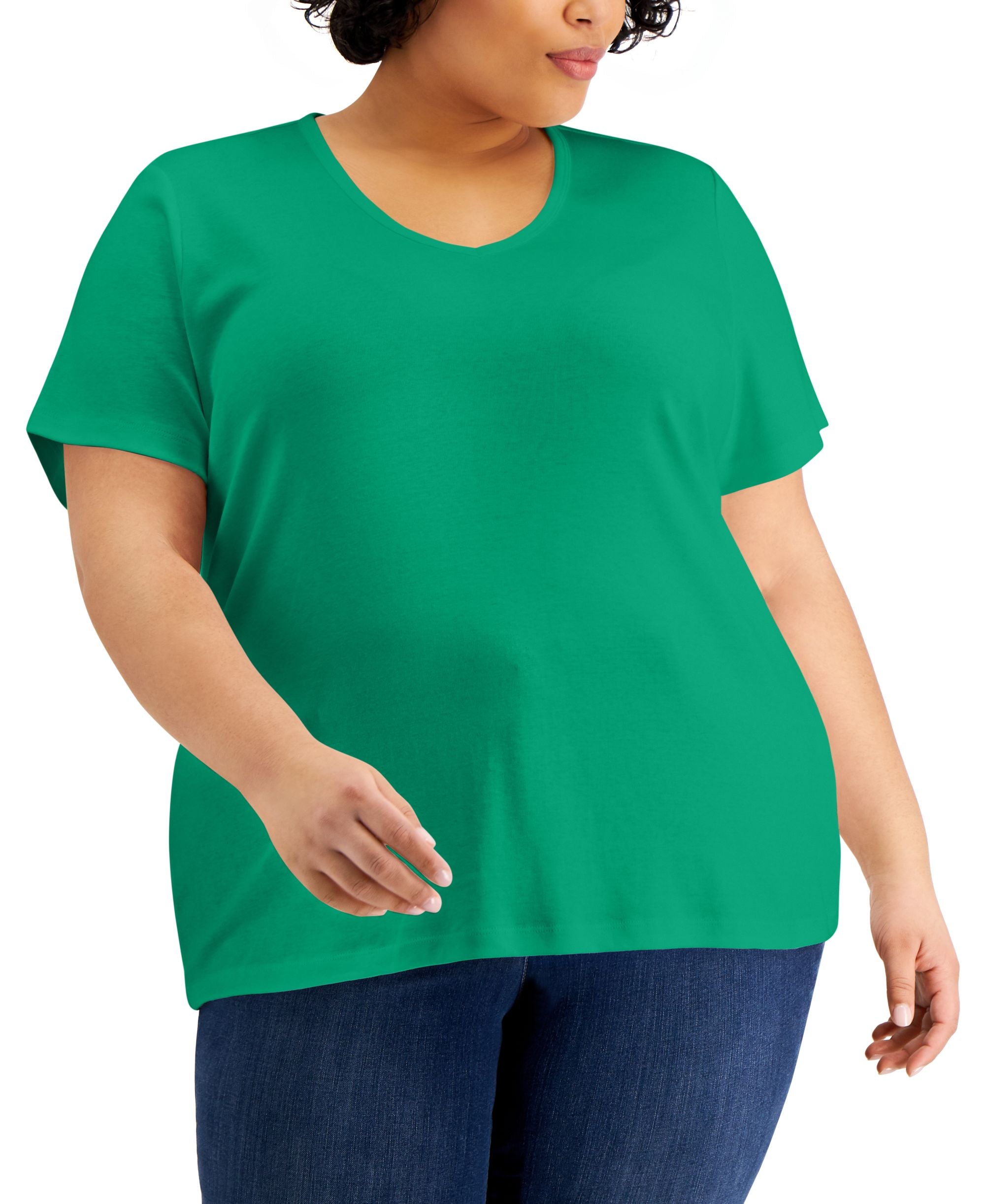 Karen Scott Plus Size Cotton V Neck Premium Top