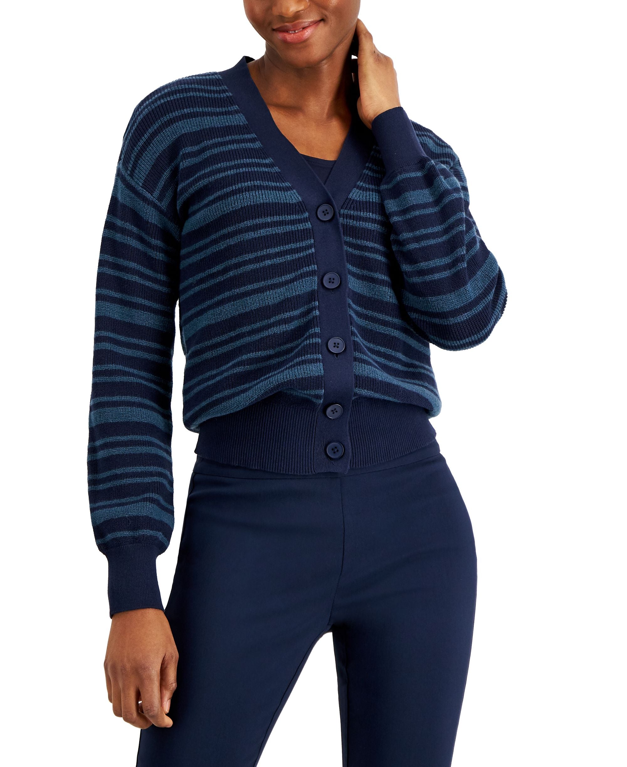 Alfani Striped Button-Front Cardigan