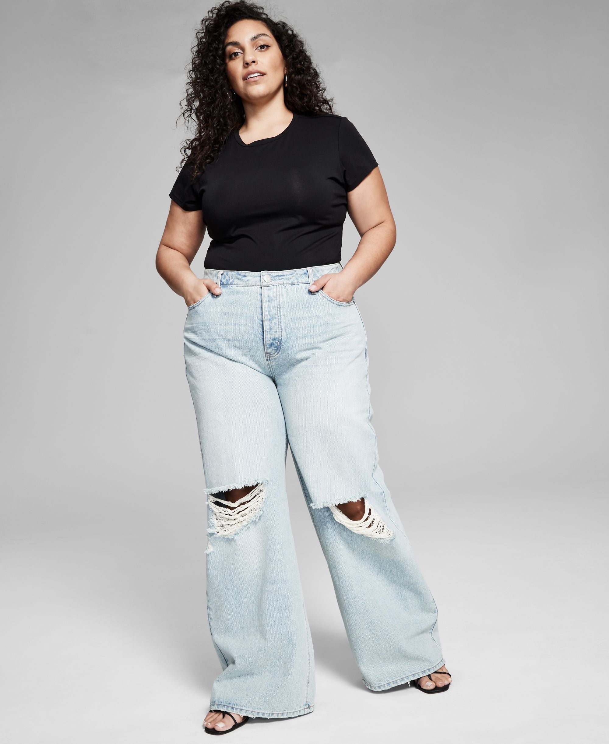 Now This Modern Plus Size Cotton Ripped Wide-Leg Premium Jeans