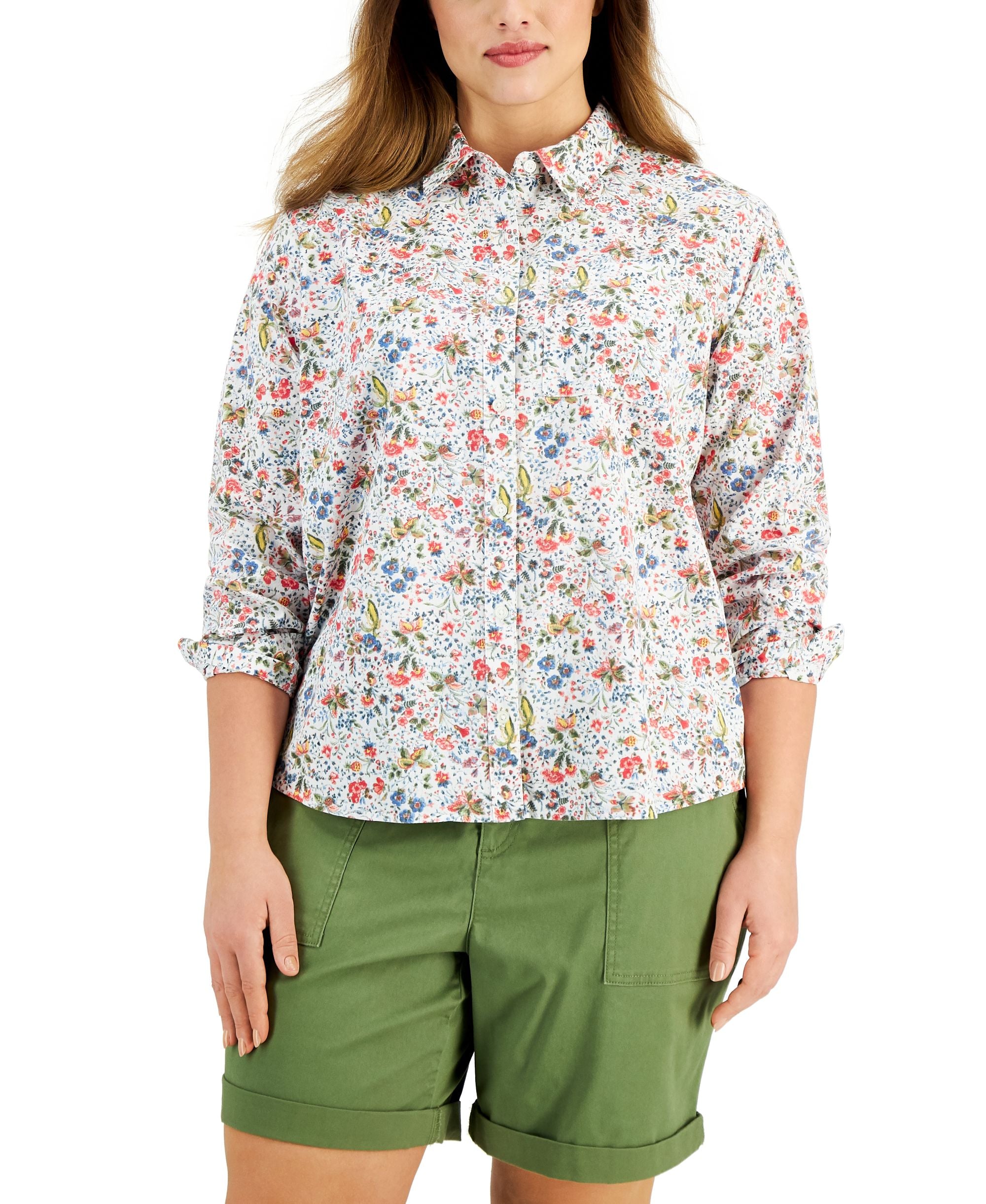 Style & Co Plus Size Printed Button Up Premium Top