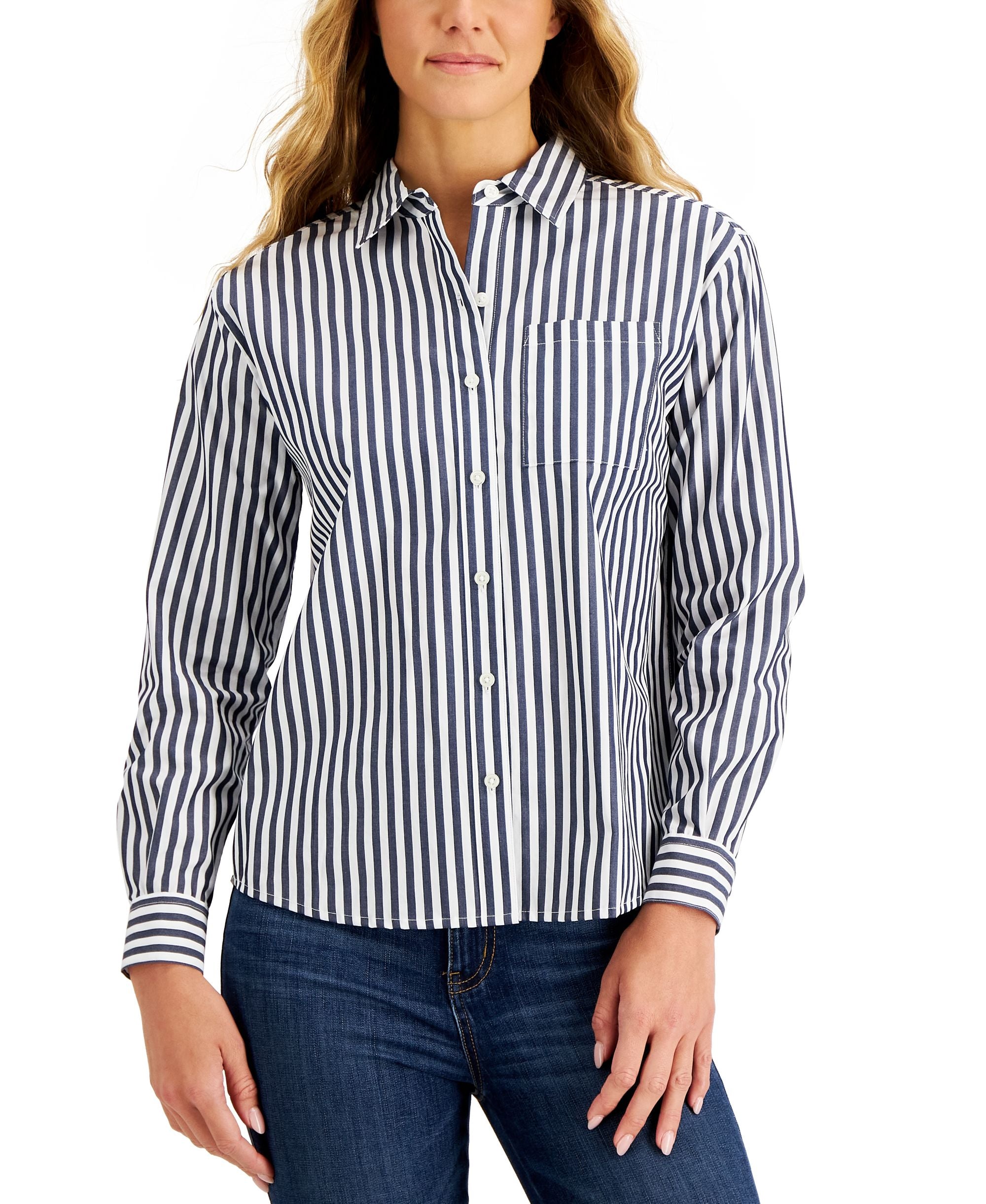 Style & Co Petite Striped Boyfriend Modern Shirt