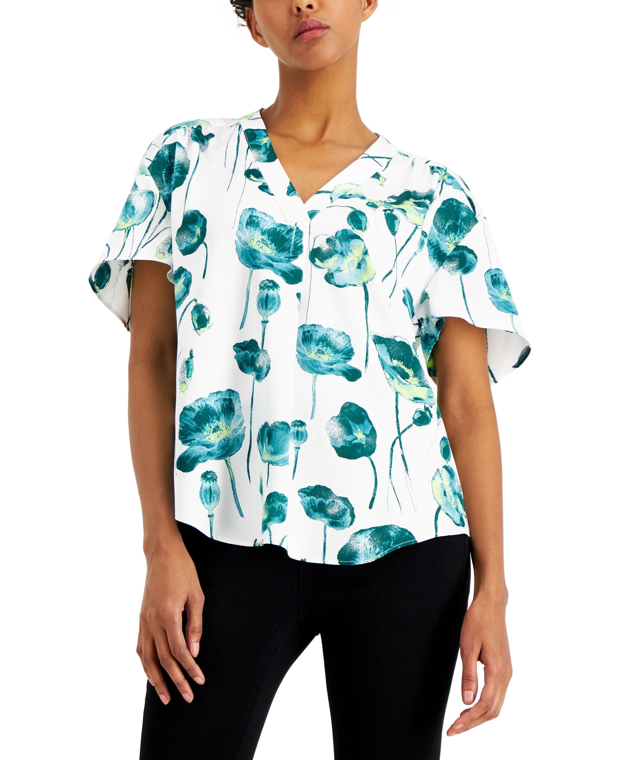 Alfani Shirred V Neck Dolman Sleeve Premium Top