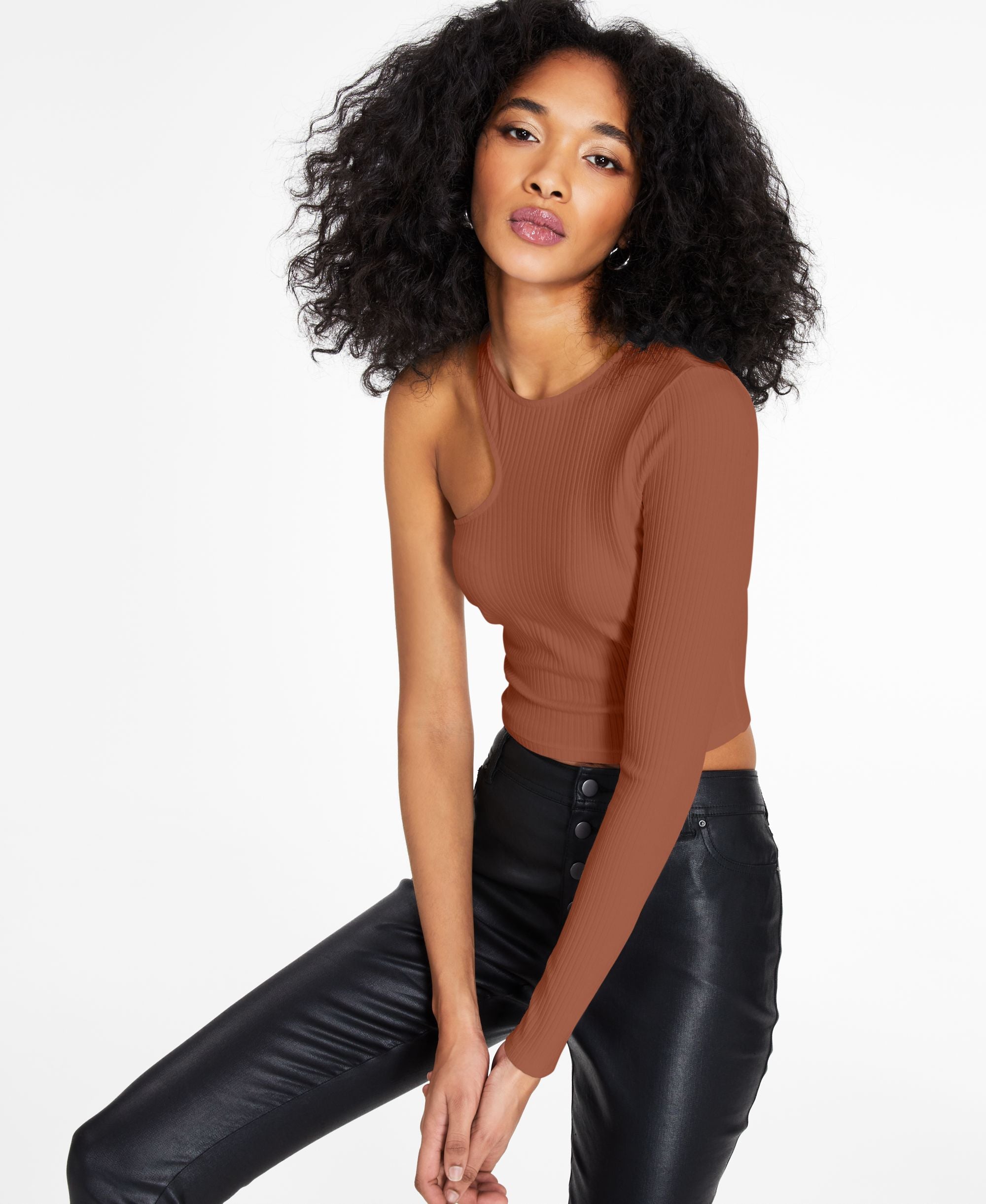 Bar III One Shoulder Crop Premium Top