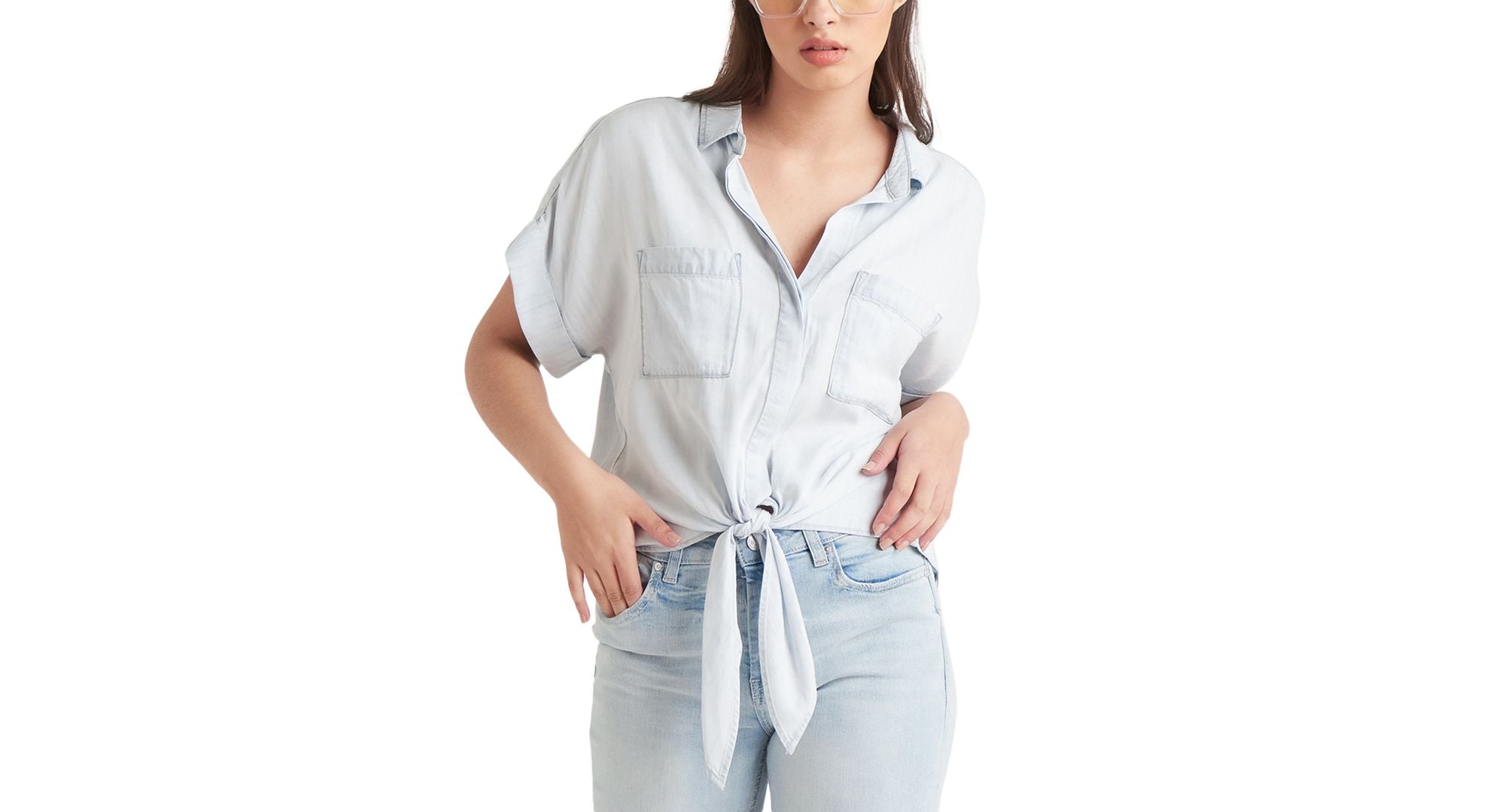 Black Tape Petite Tie Front Modern Shirt