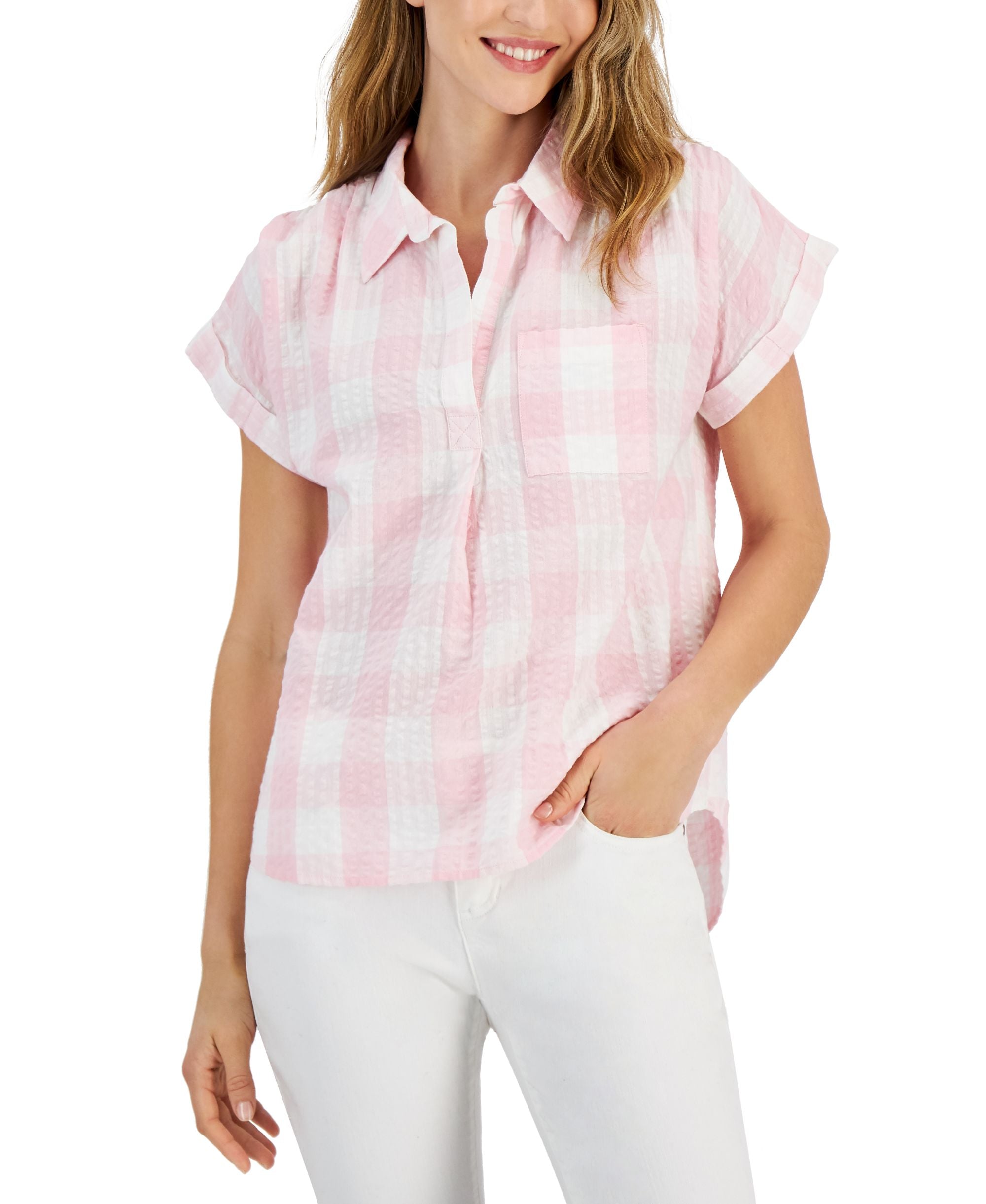 Style & Co Petite Gingham Camp Modern Shirt