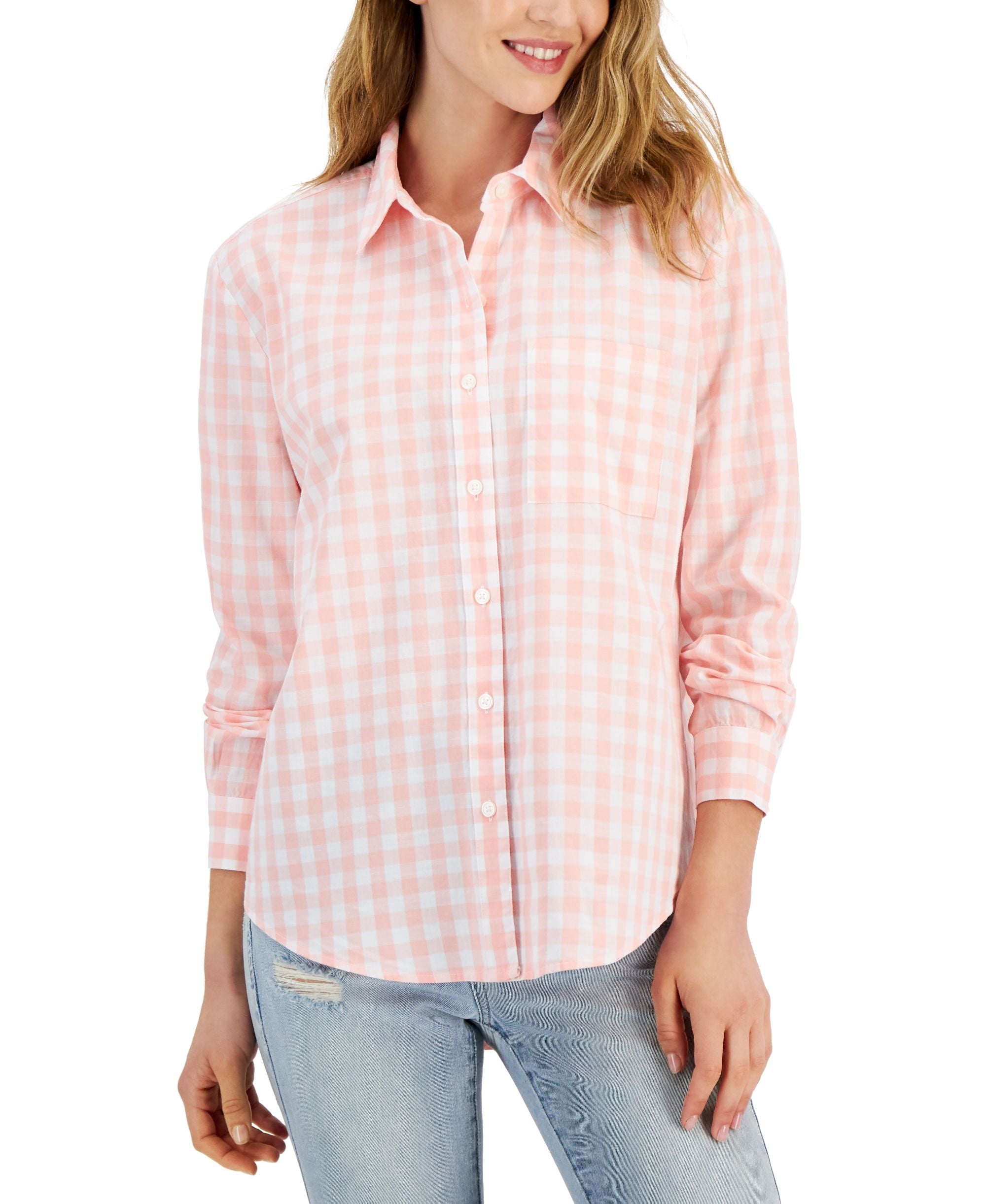 Style & Co Cotton Plaid Boyfriend Modern Shirt