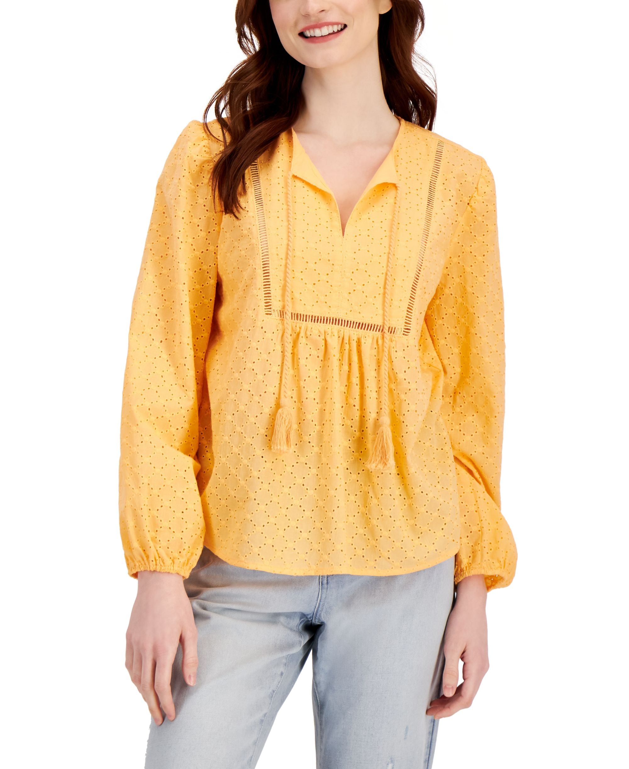 Style & Co Womens Cotton Eyelet Embroidered Ladder Trim Premium Top