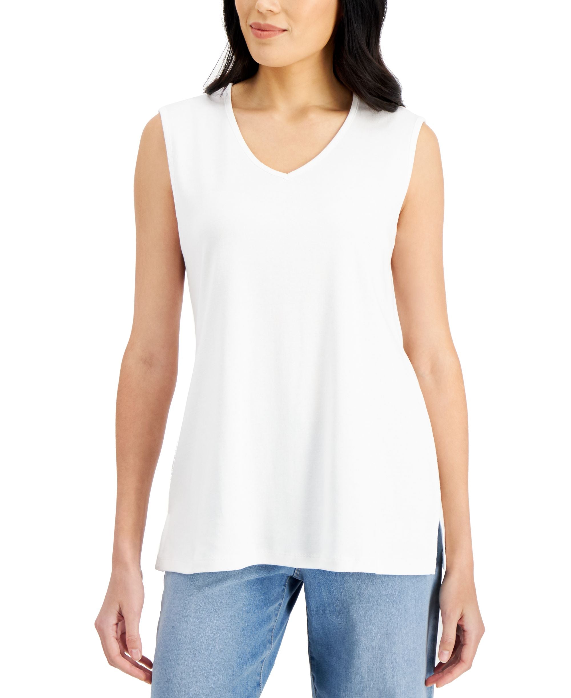Karen Scott V Neck Cotton Tunic Tank Premium Top
