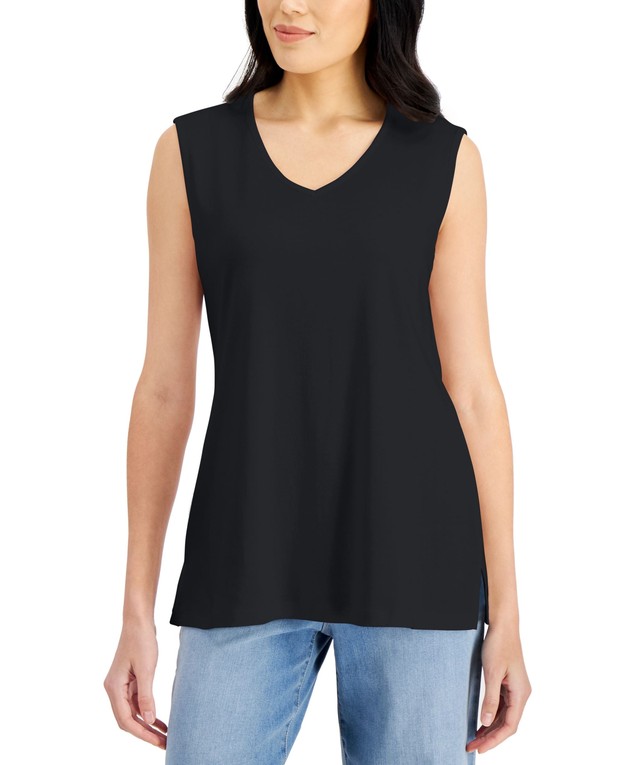 Karen Scott V Neck Cotton Tunic Tank Premium Top