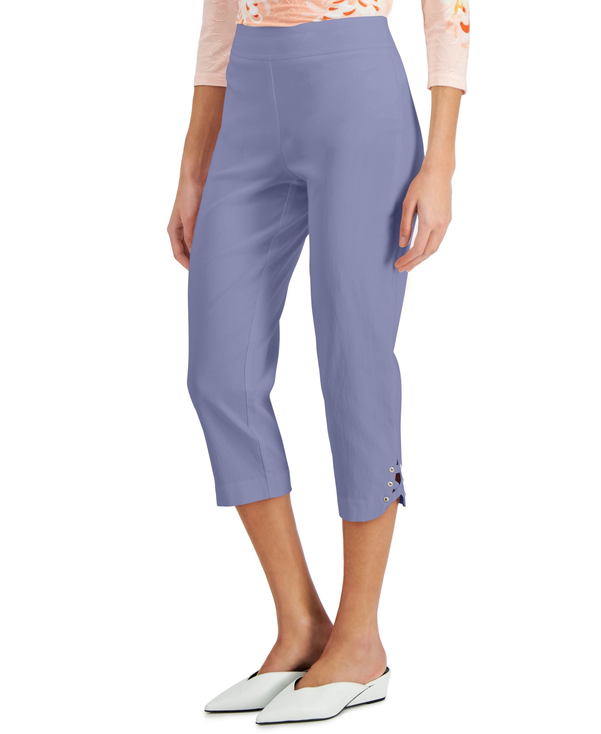 JM Collection Petite Crisscross Hem Capri-Length Signature Pants