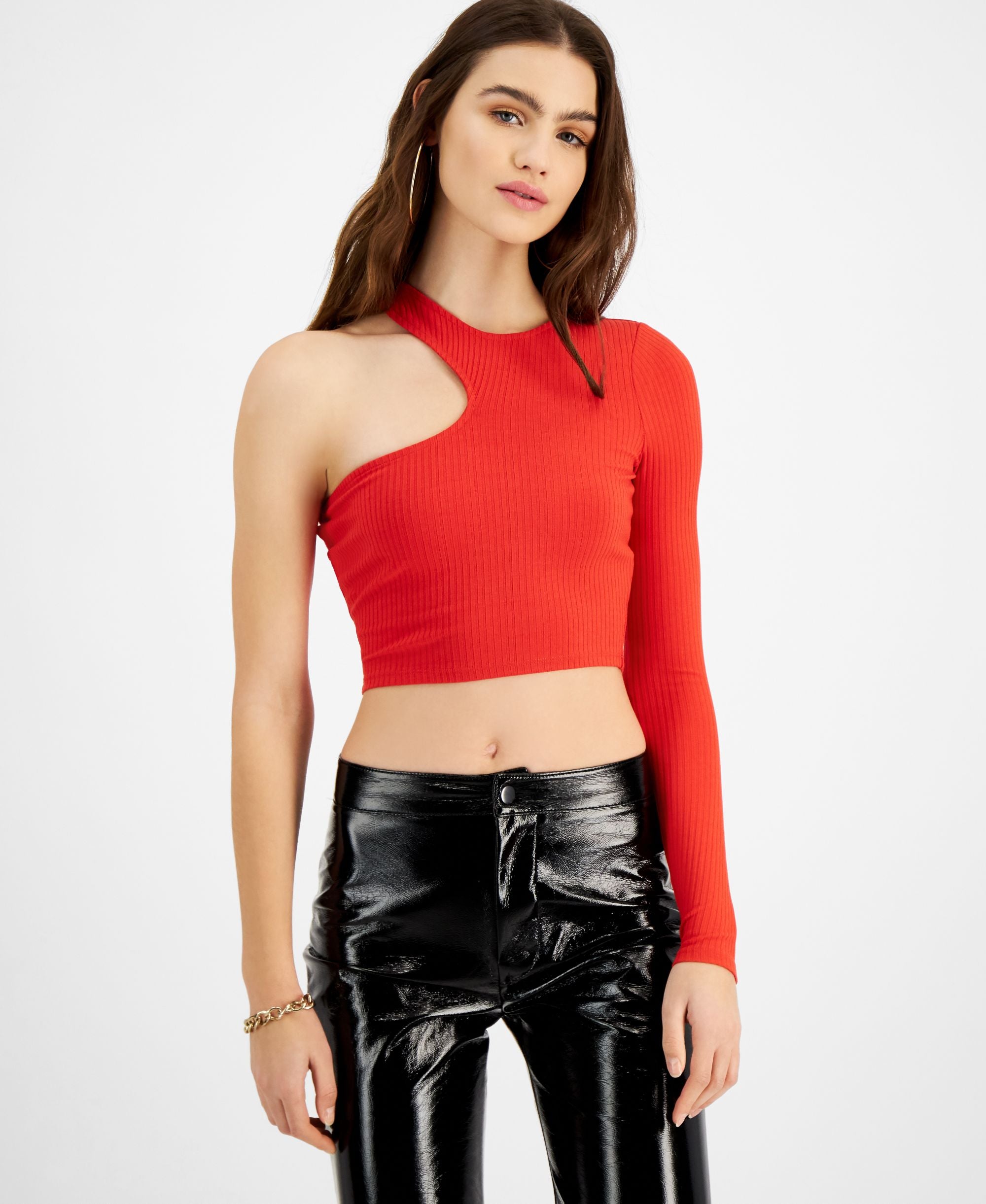 Bar III One Shoulder Crop Premium Top