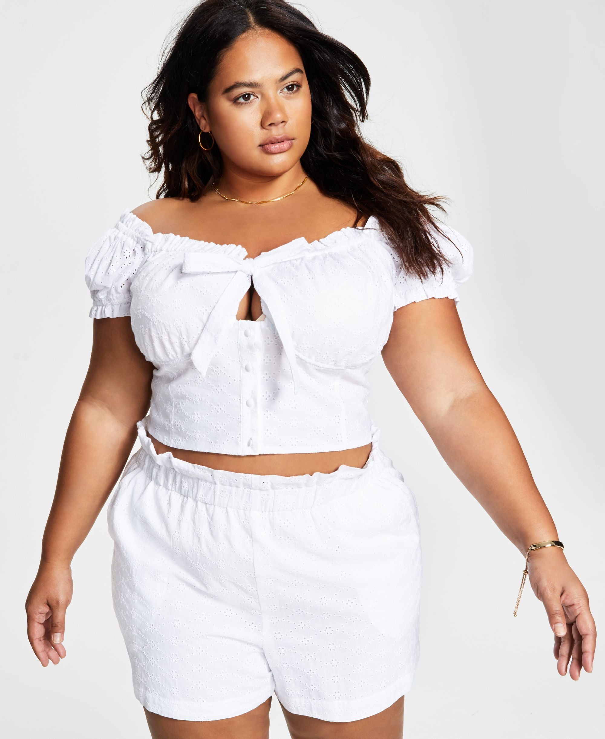 Bar III Modern Plus Size Eyelet Embroidered Crop Premium Top