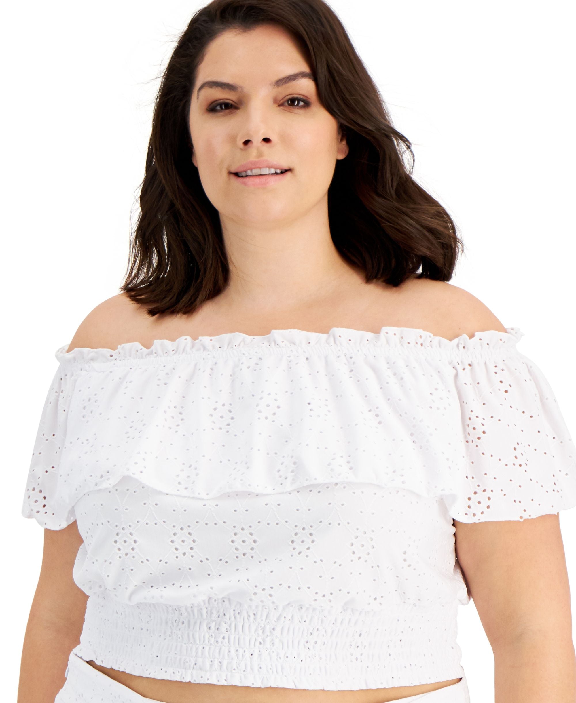 Bar III Modern Plus Off The Shoulder Eyelet Premium Top
