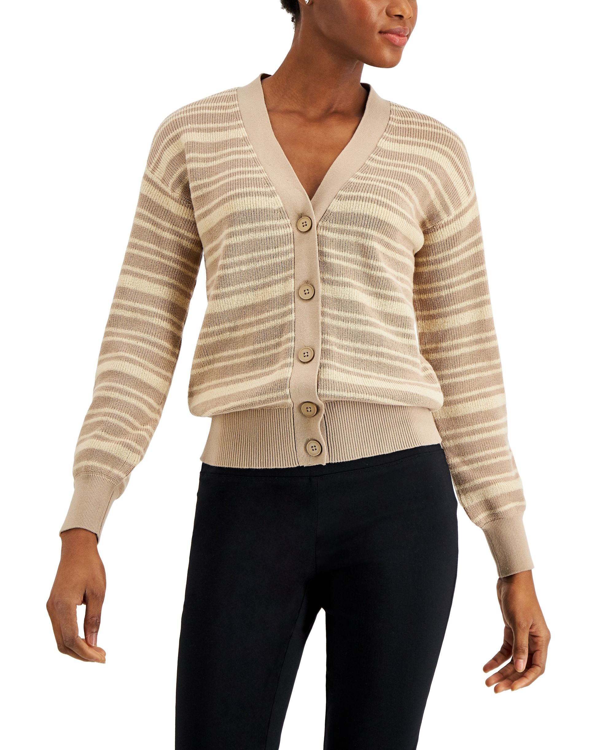 Alfani Striped Button-Front Cardigan