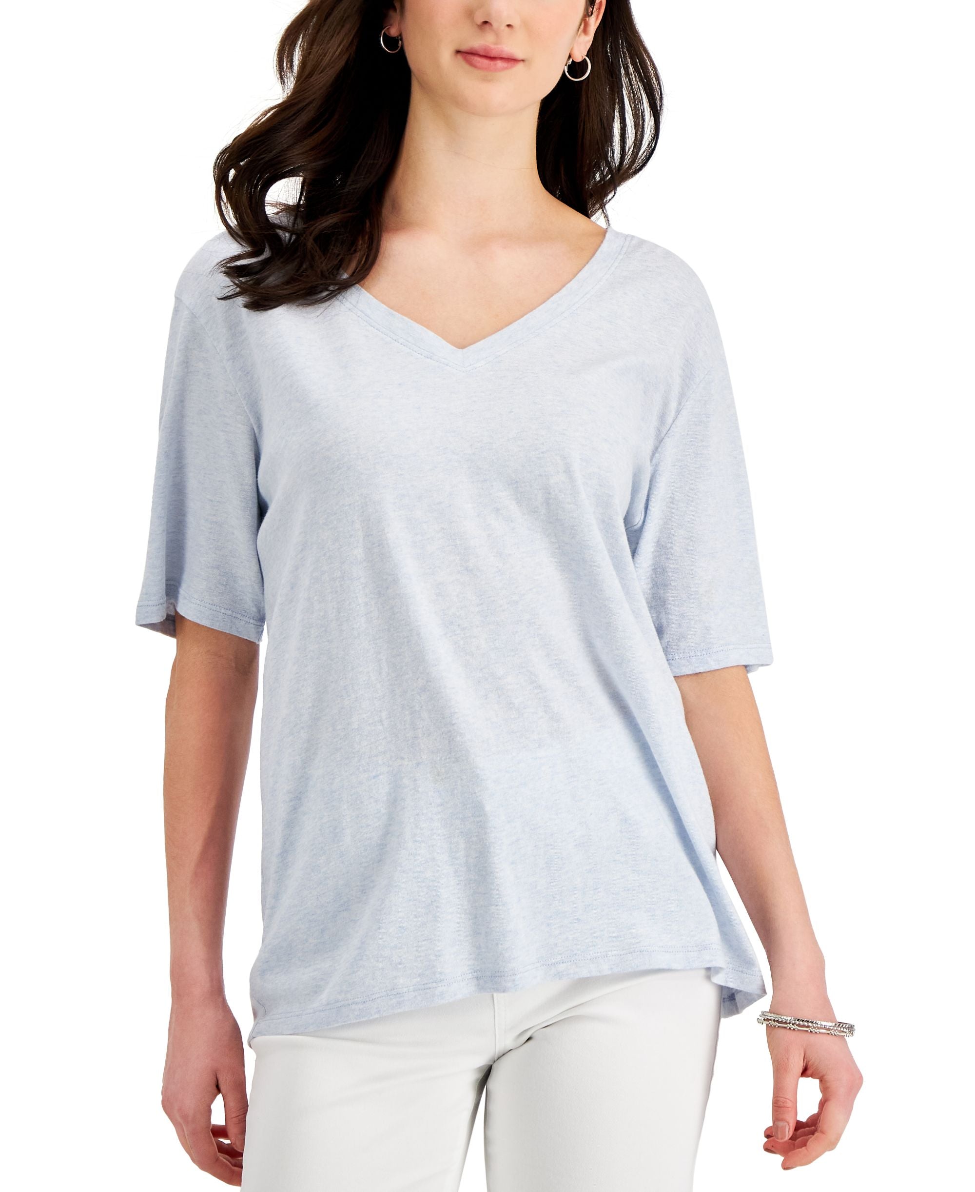 Style & Co Womens Cotton Oversized V Neck T-Modern Shirt