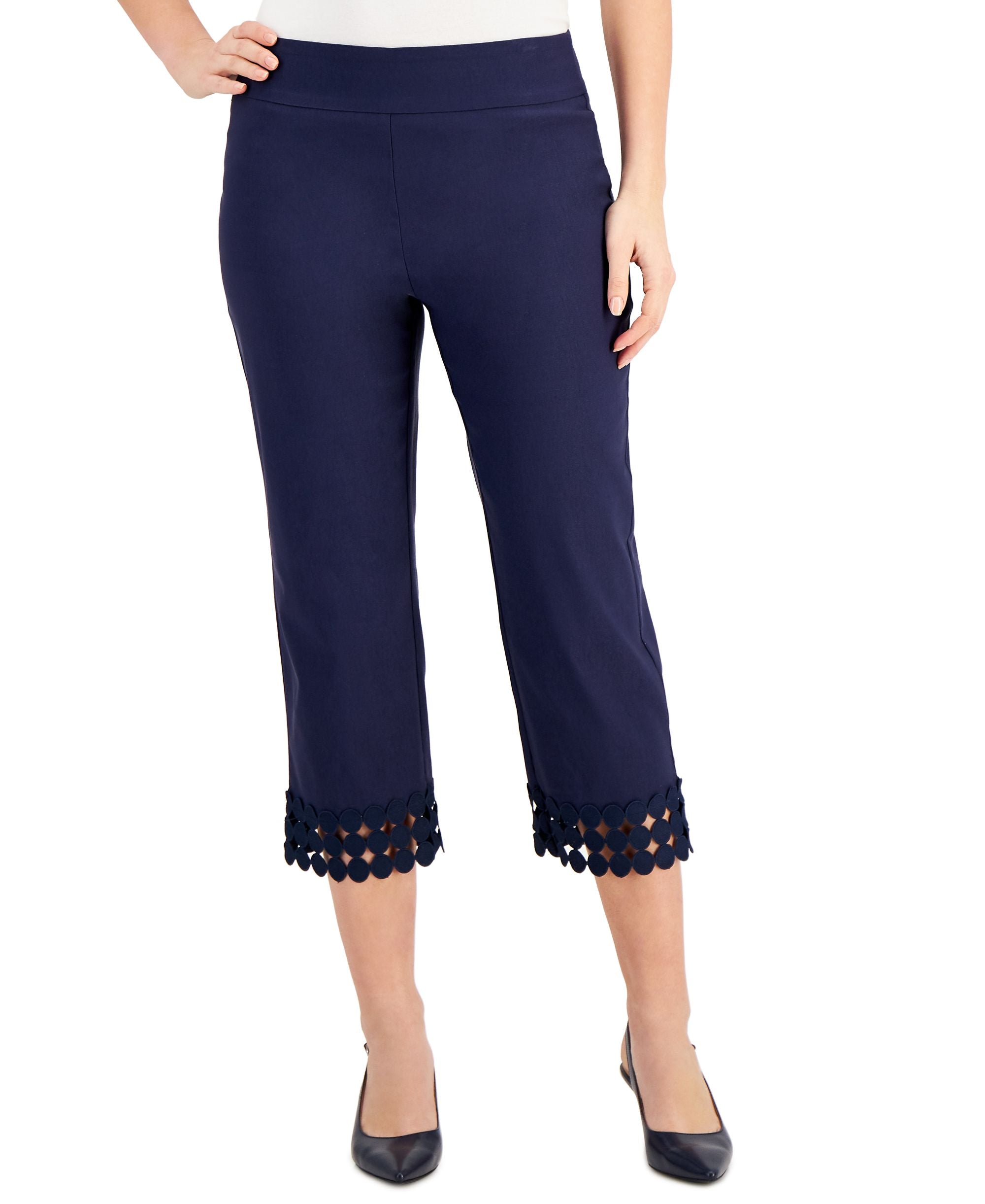 JM Collection Womens Crochet Hem Capri-Length Signature Pants