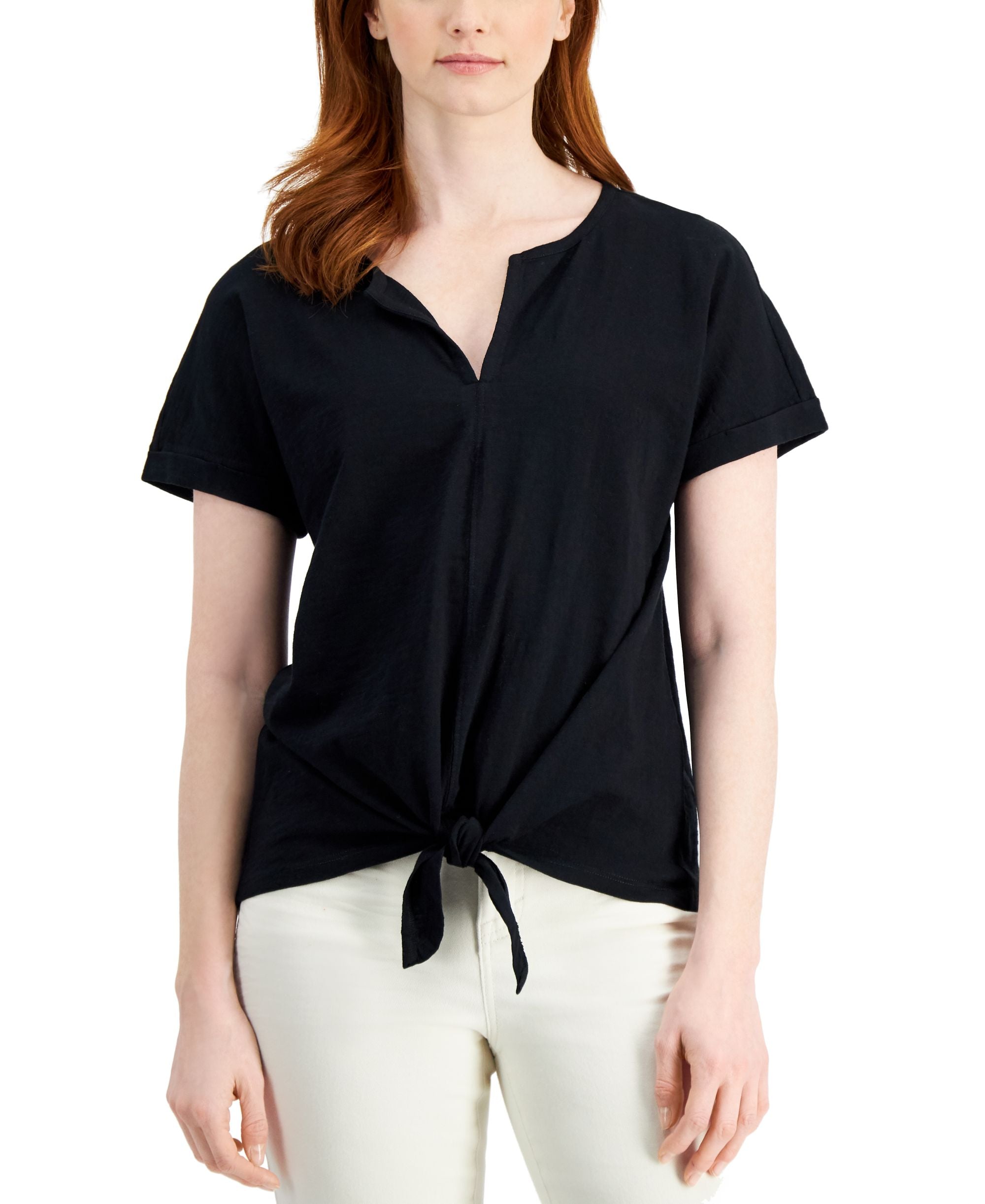Style & Co Cotton Split Neck Dolman Premium Top